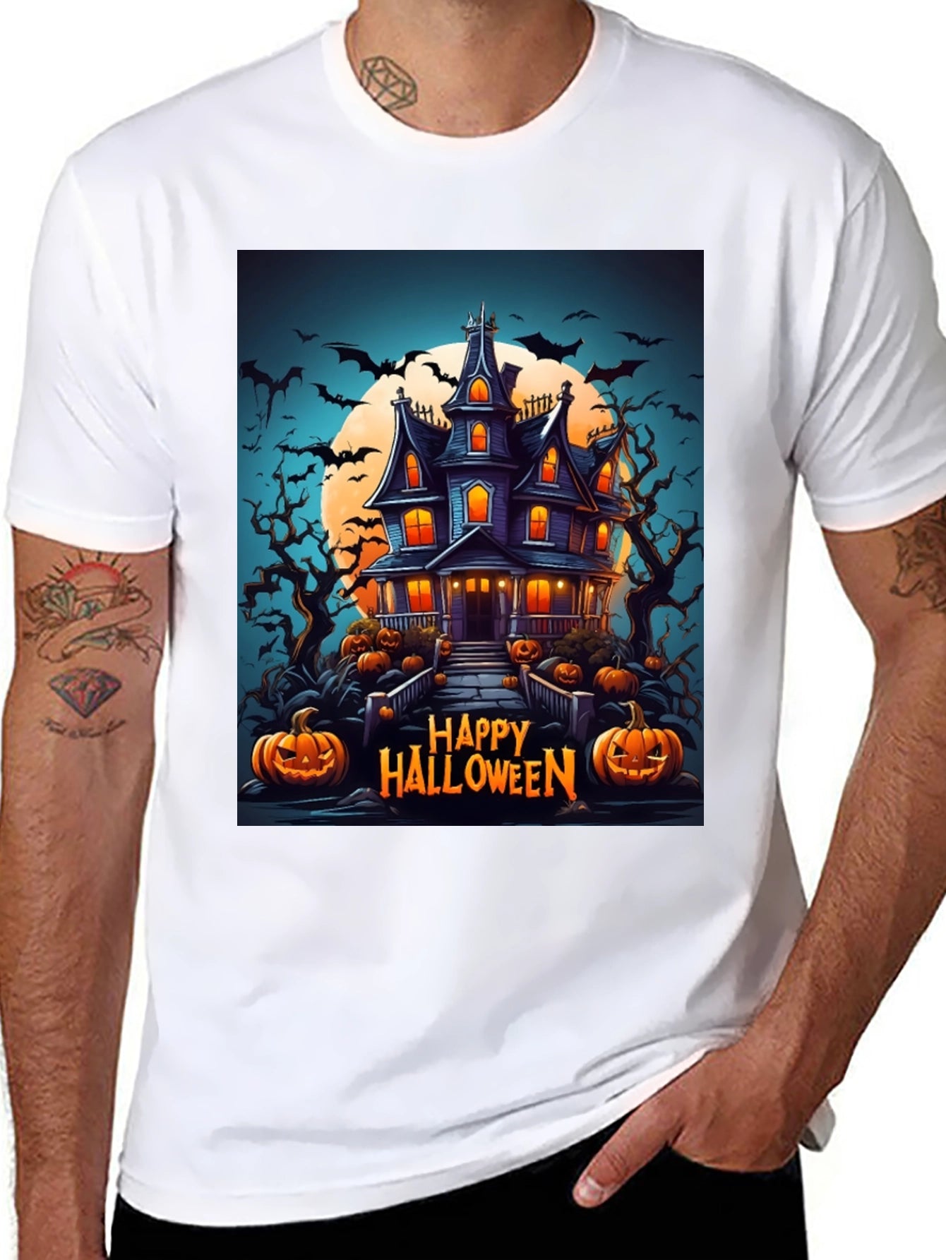 Happy Halloween Haunted House Graphic Tee