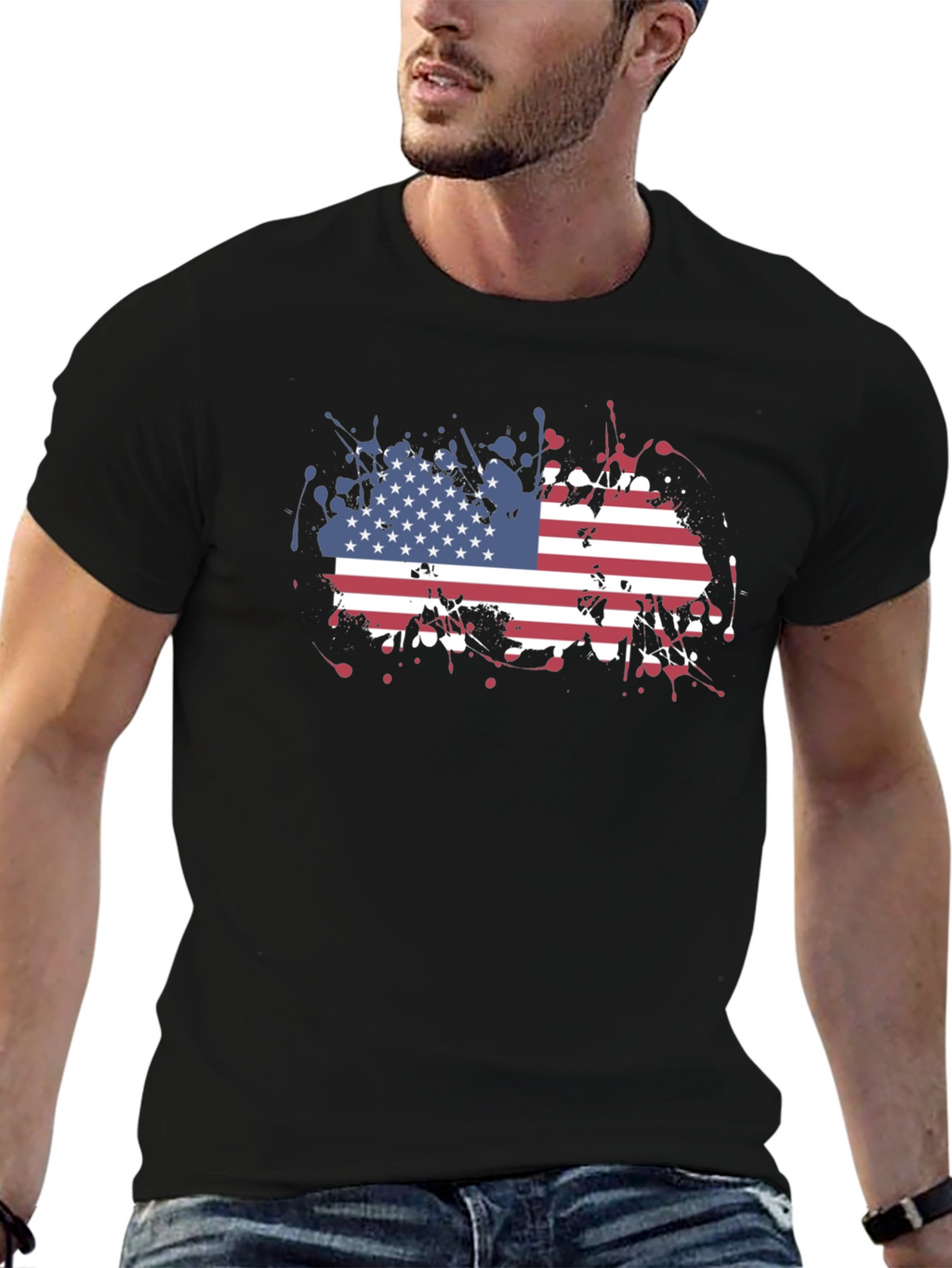 USA Flag Splatter Print Tee
