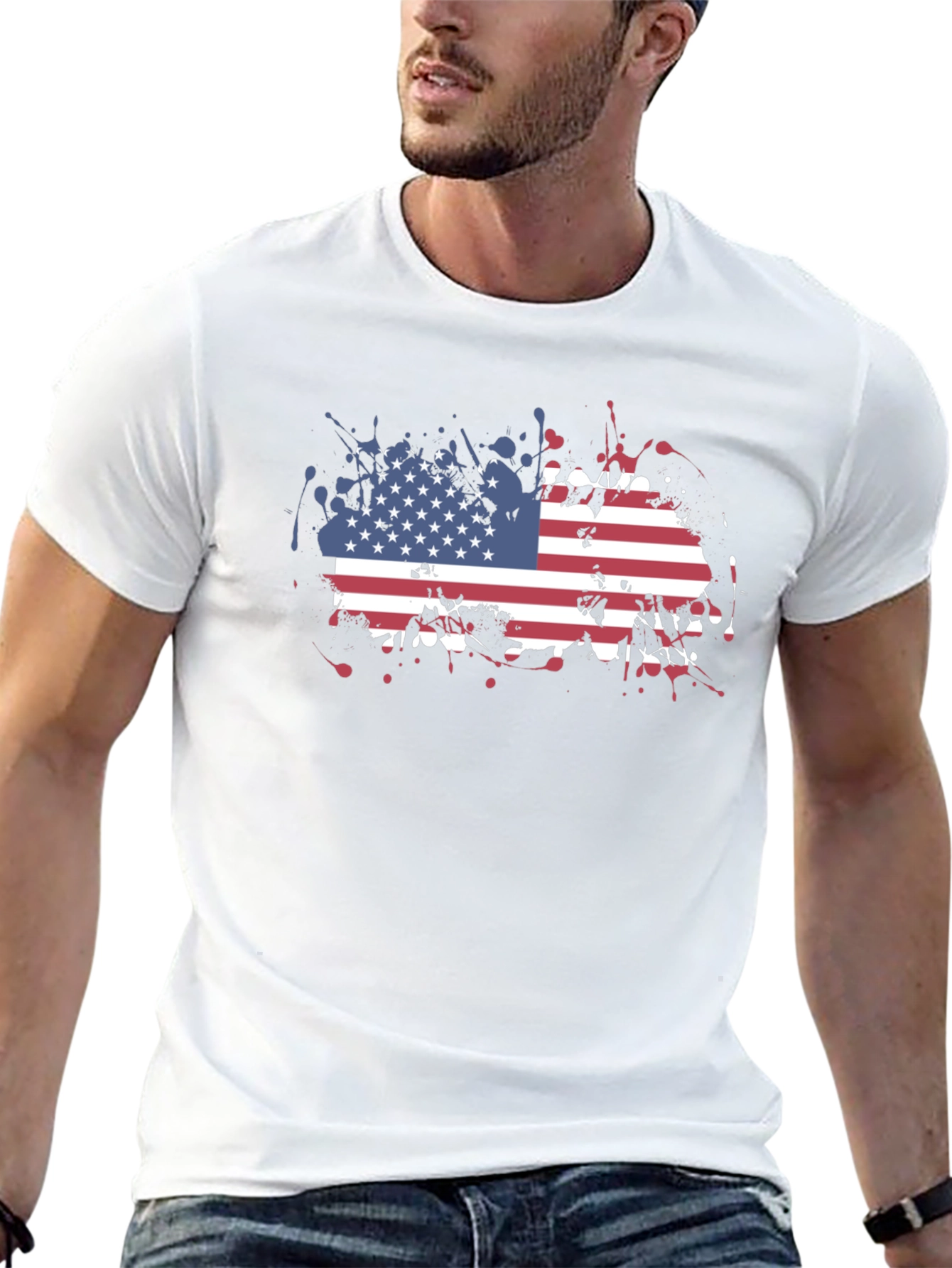 USA Flag Splatter Print Tee