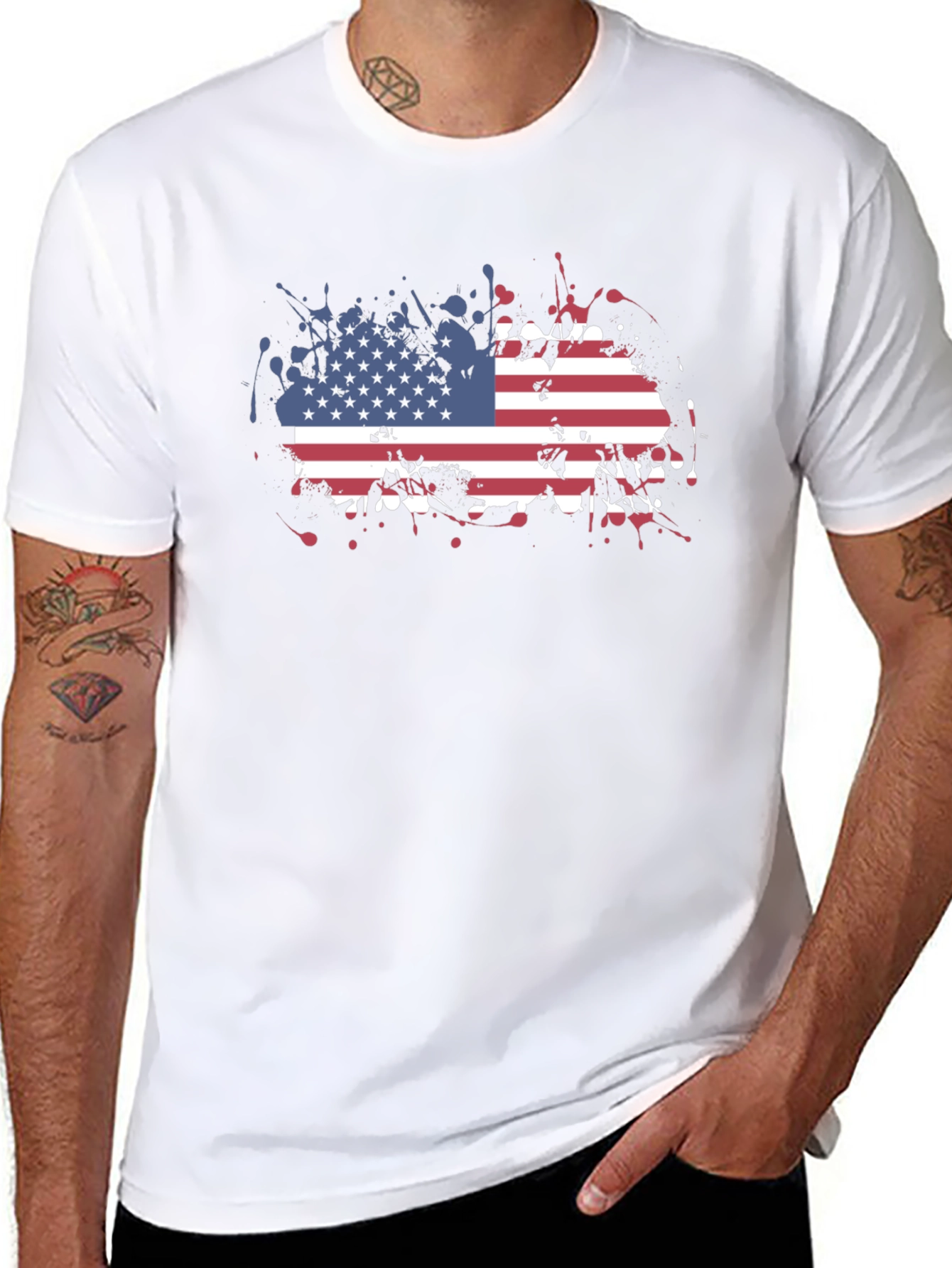 USA Flag Splatter Print Tee