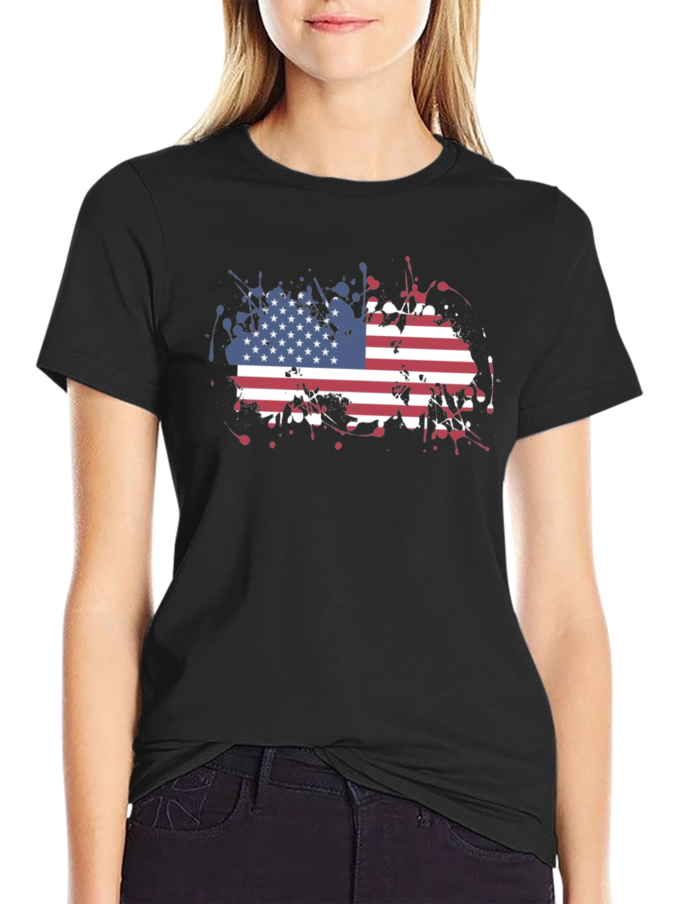 USA Flag Splatter Print Tee