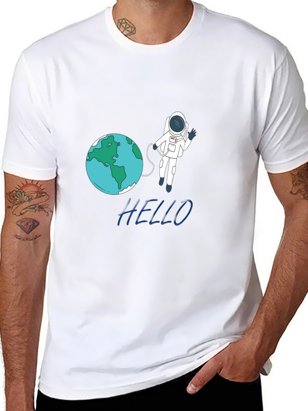 Astronaut & Earth Graphic Tee - Black Cotton T-Shirt