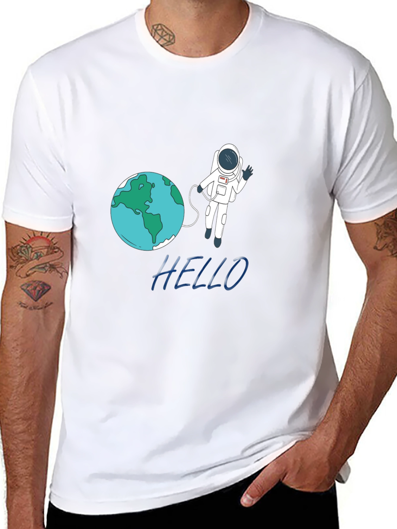 Astronaut & Earth Graphic Tee - Black Cotton T-Shirt