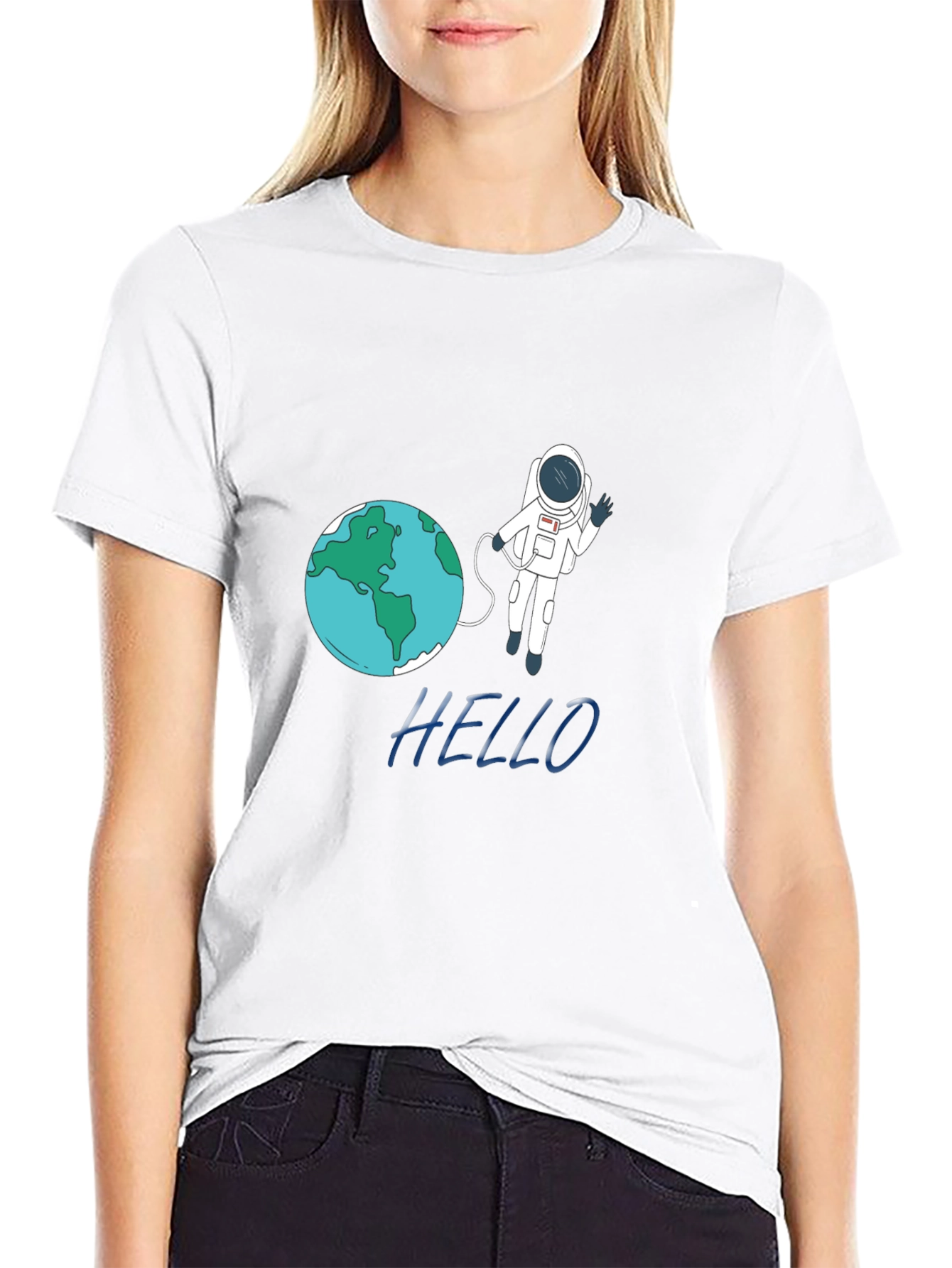 Astronaut & Earth Graphic Tee - Black Cotton T-Shirt