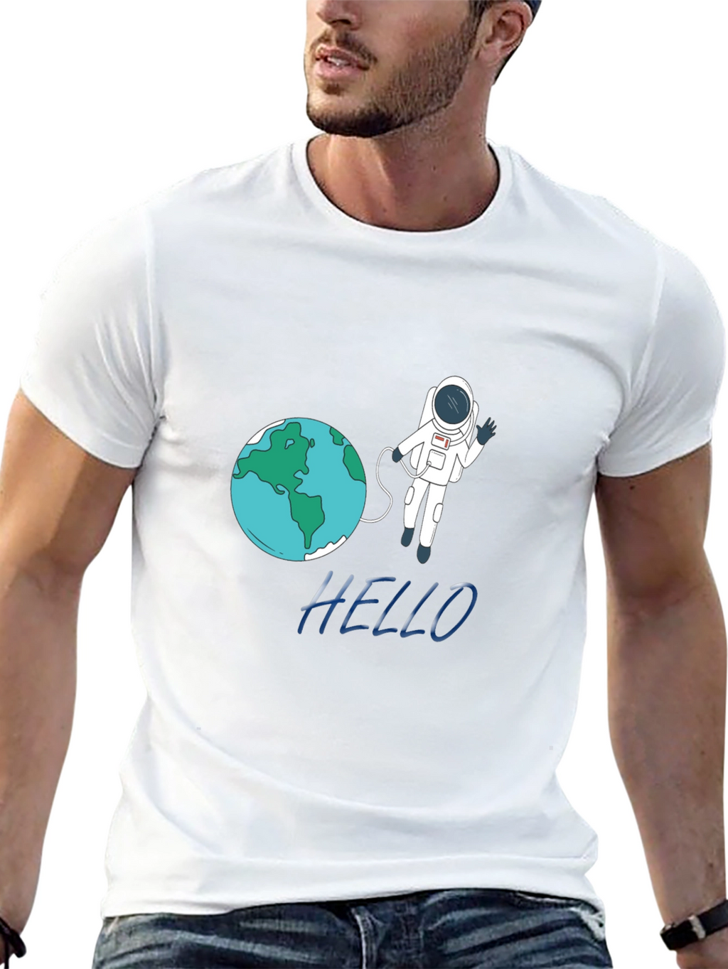 Astronaut & Earth Graphic Tee - Black Cotton T-Shirt