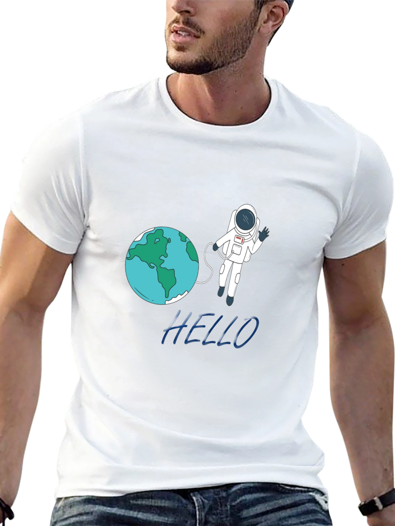 Astronaut & Earth Graphic Tee - Black Cotton T-Shirt