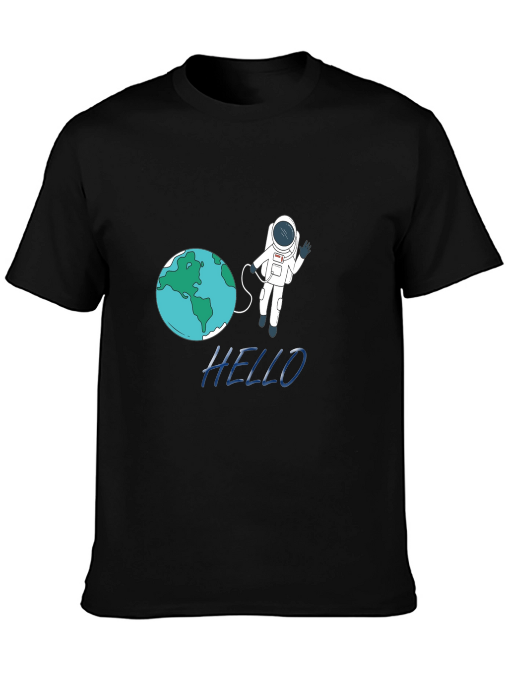 Astronaut & Earth Graphic Tee - Black Cotton T-Shirt