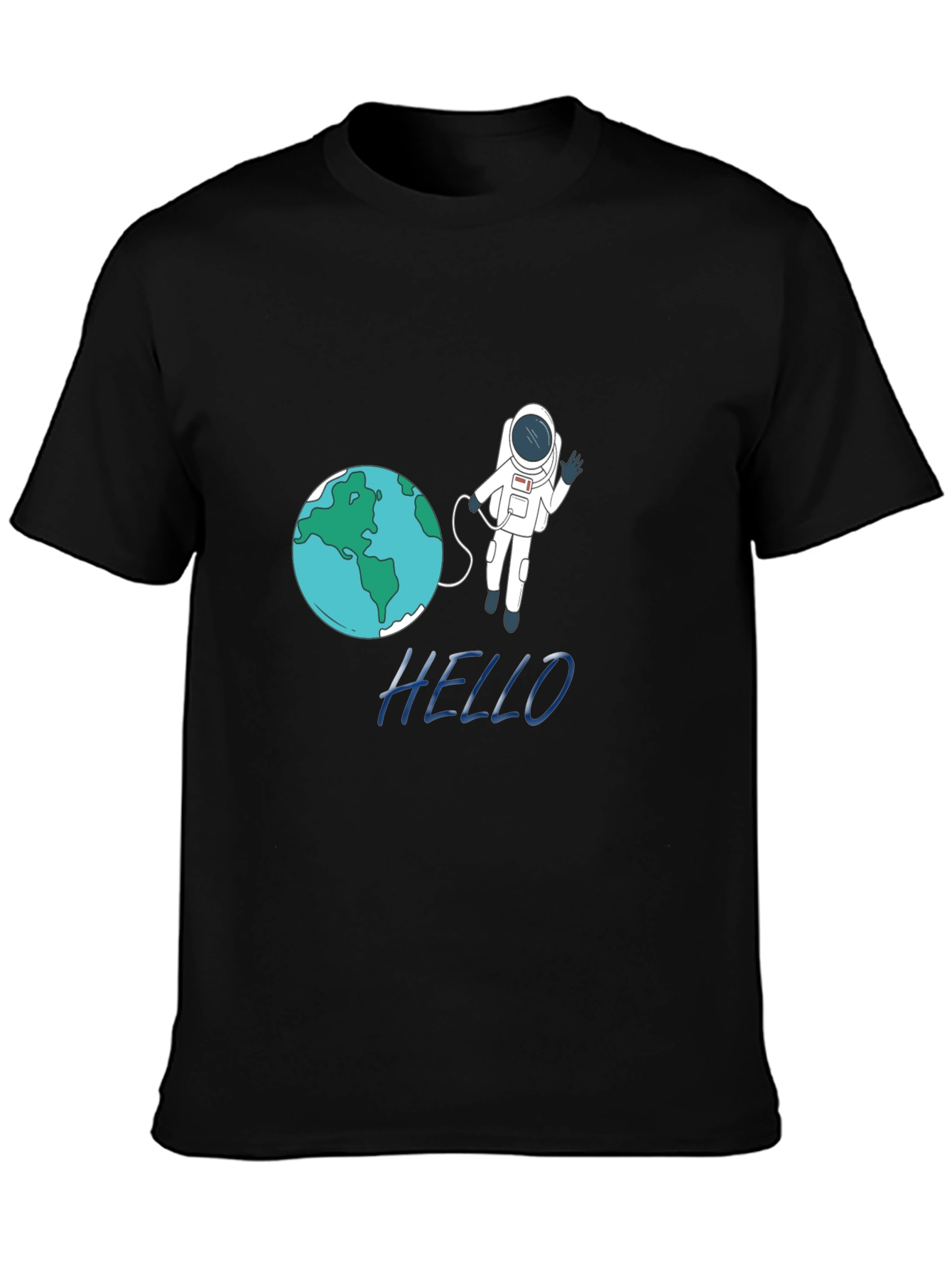 Astronaut & Earth Graphic Tee - Black Cotton T-Shirt