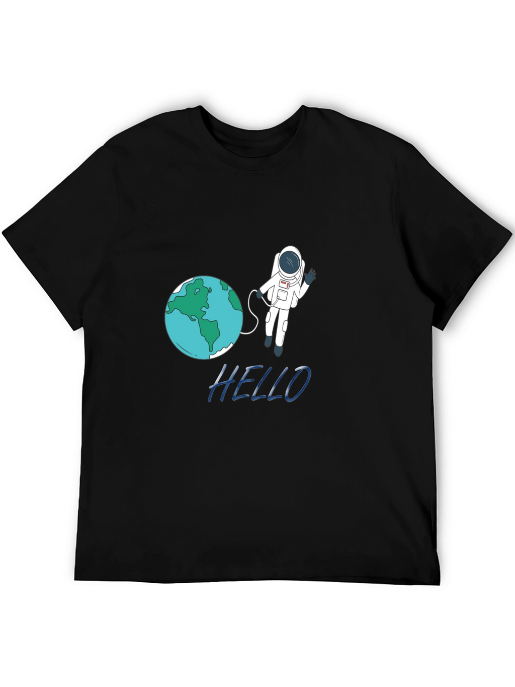 Astronaut & Earth Graphic Tee - Black Cotton T-Shirt