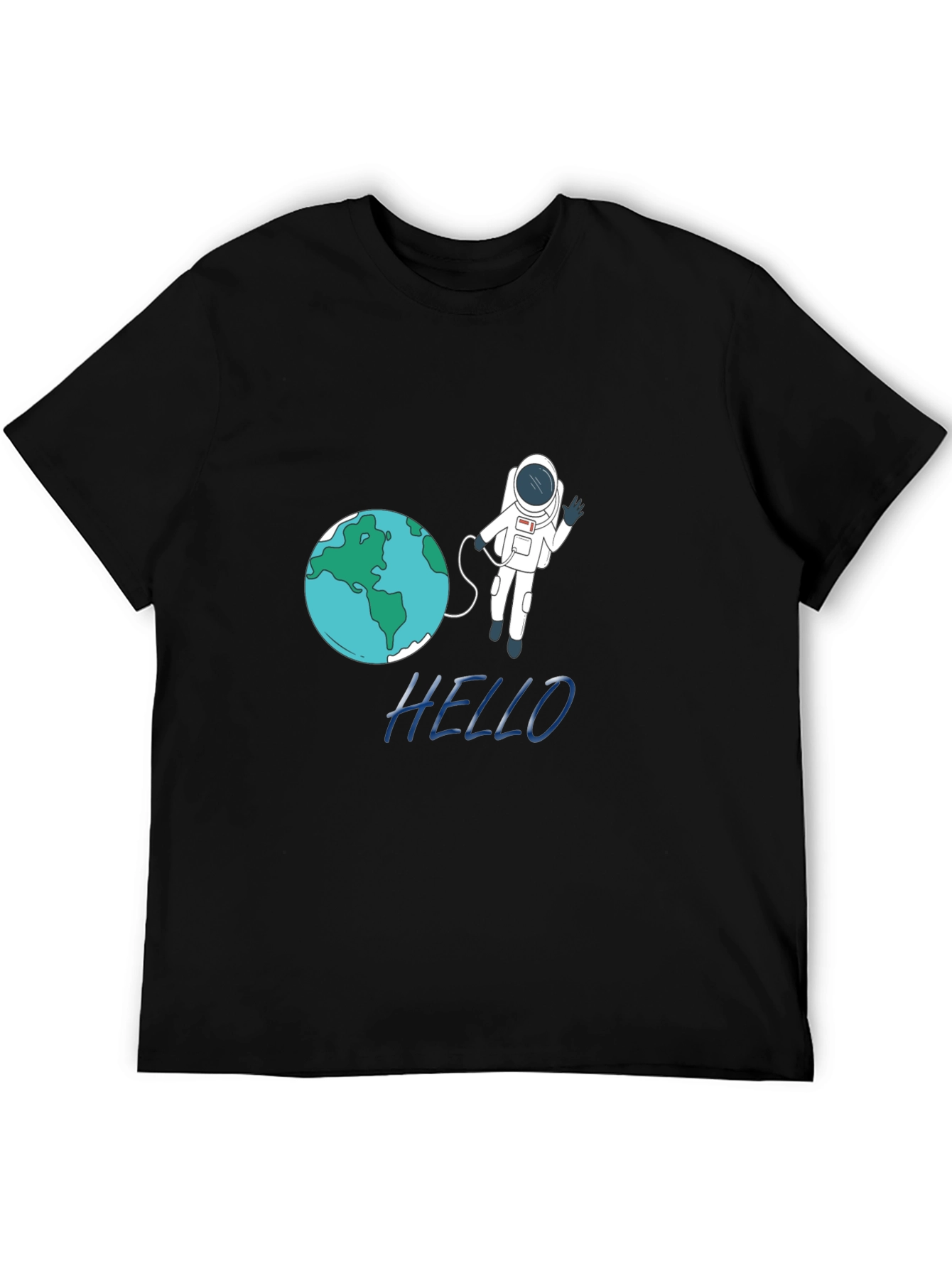 Astronaut & Earth Graphic Tee - Black Cotton T-Shirt