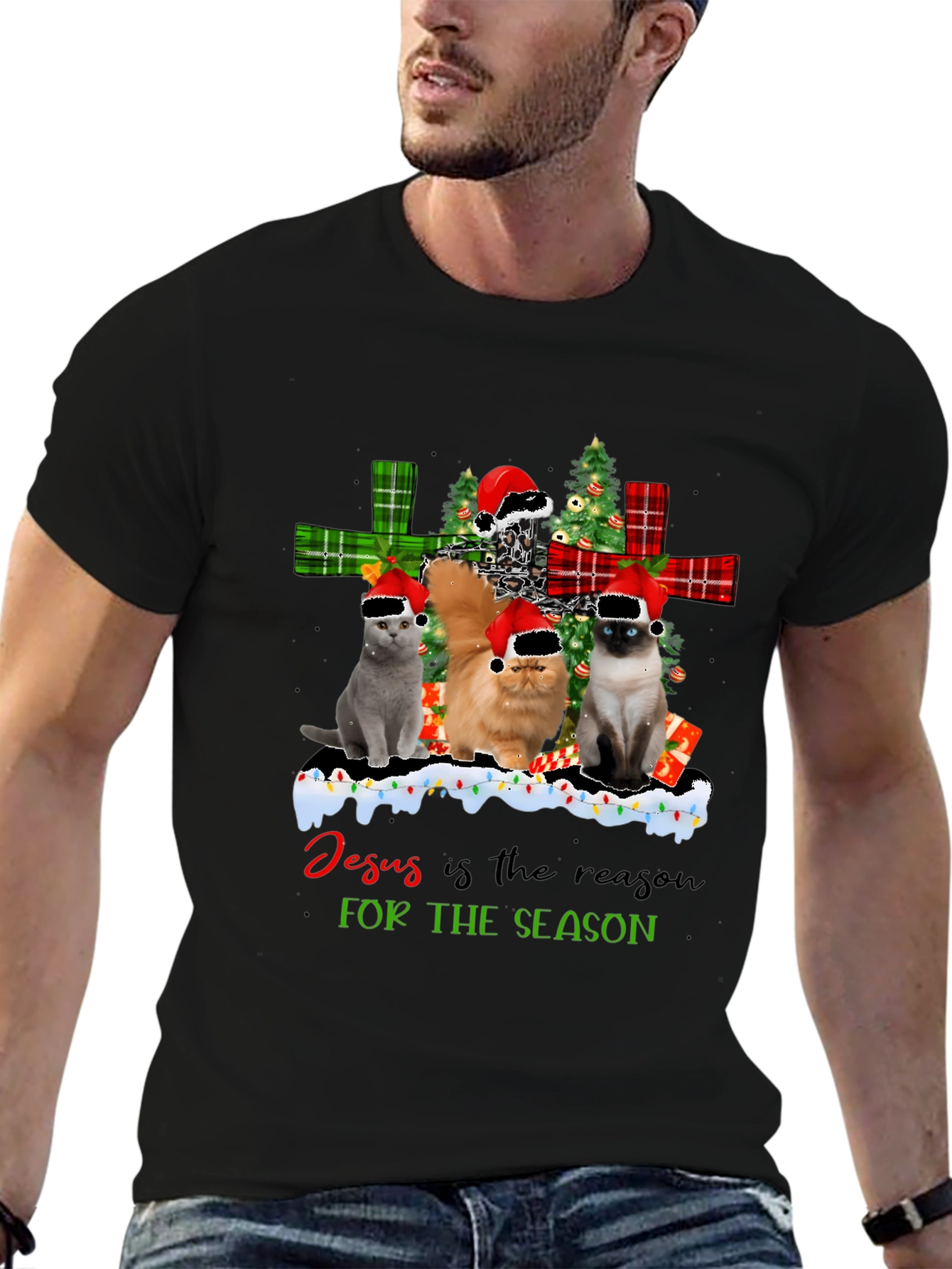 Cats Christmas T-Shirt - Jesus is the Reason