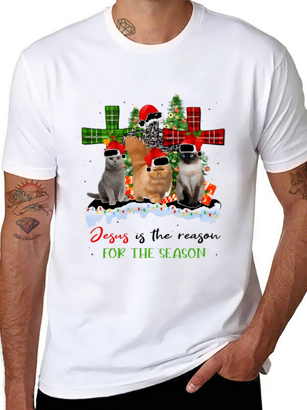 Cats Christmas T-Shirt - Jesus is the Reason