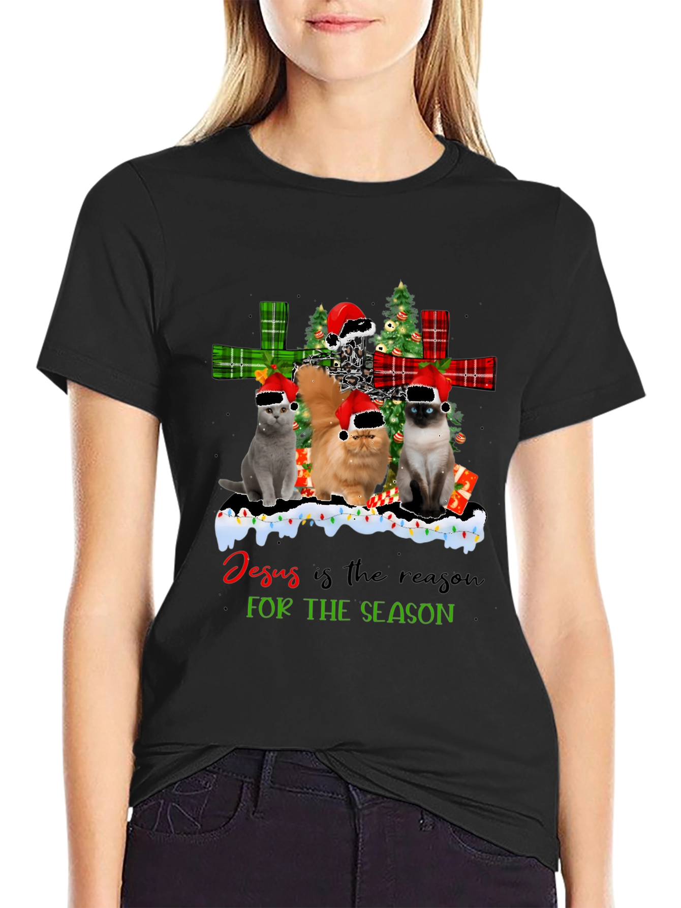 Cats Christmas T-Shirt - Jesus is the Reason