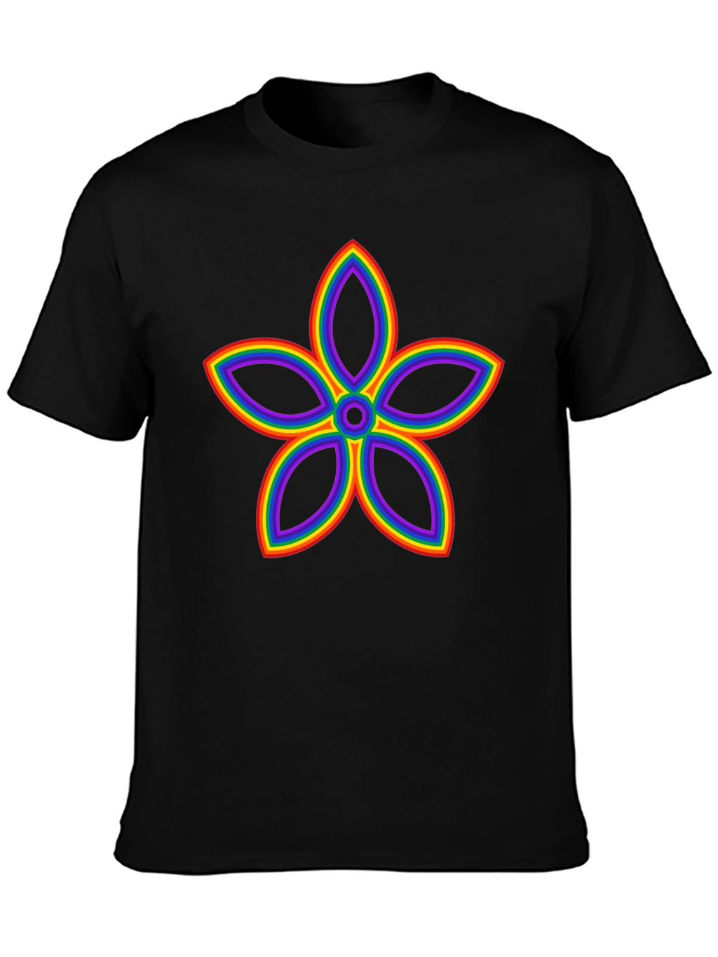 Rainbow Flower Graphic Black T-Shirt