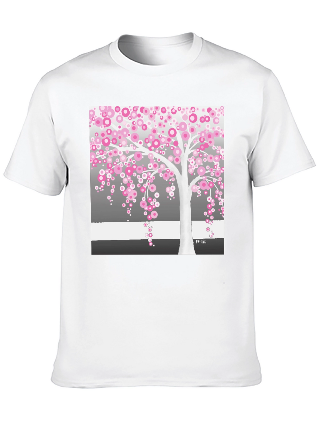 Pink Blossom Tree Black T-Shirt