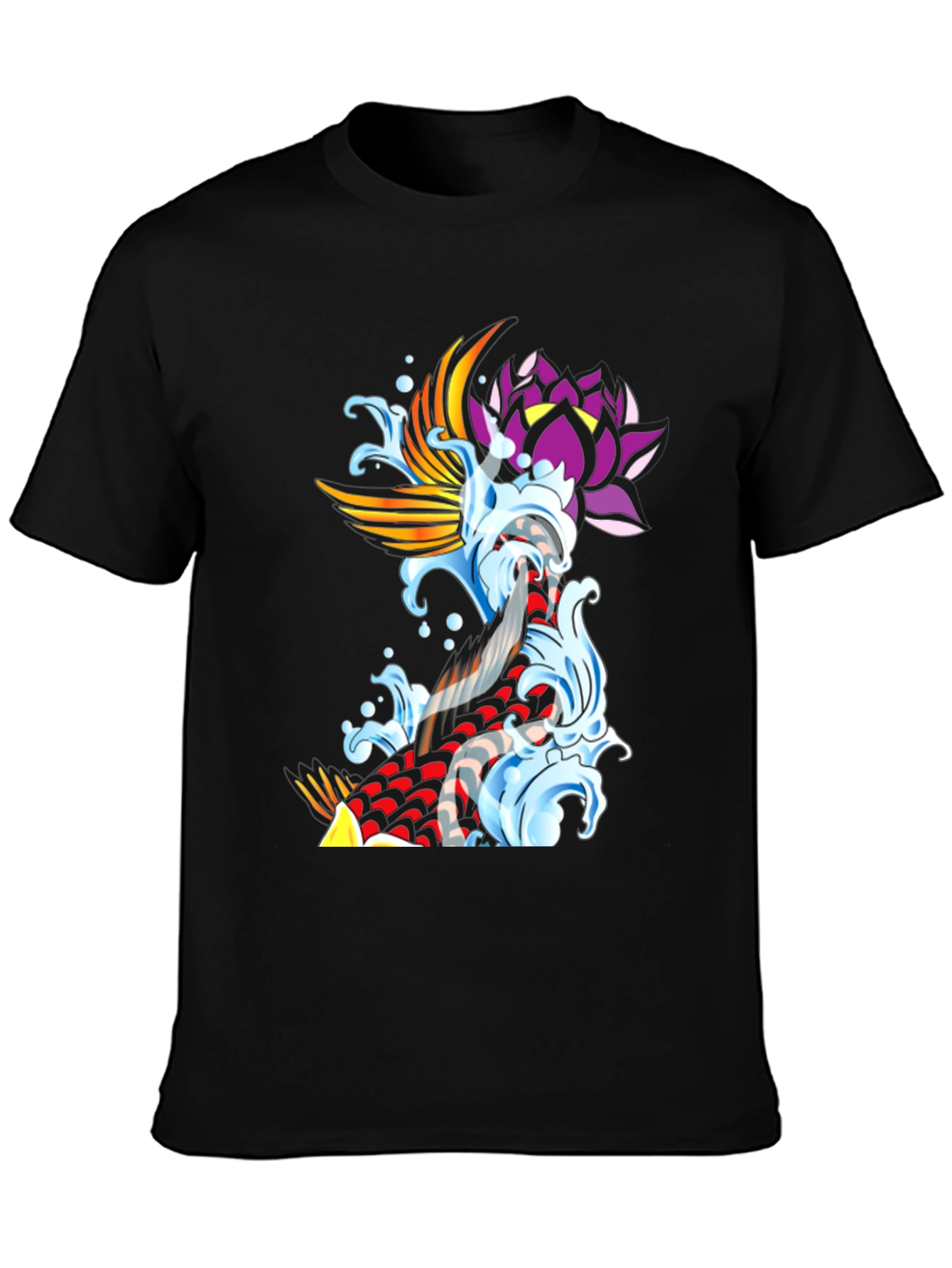 Koi Fish & Lotus Black Graphic Tee