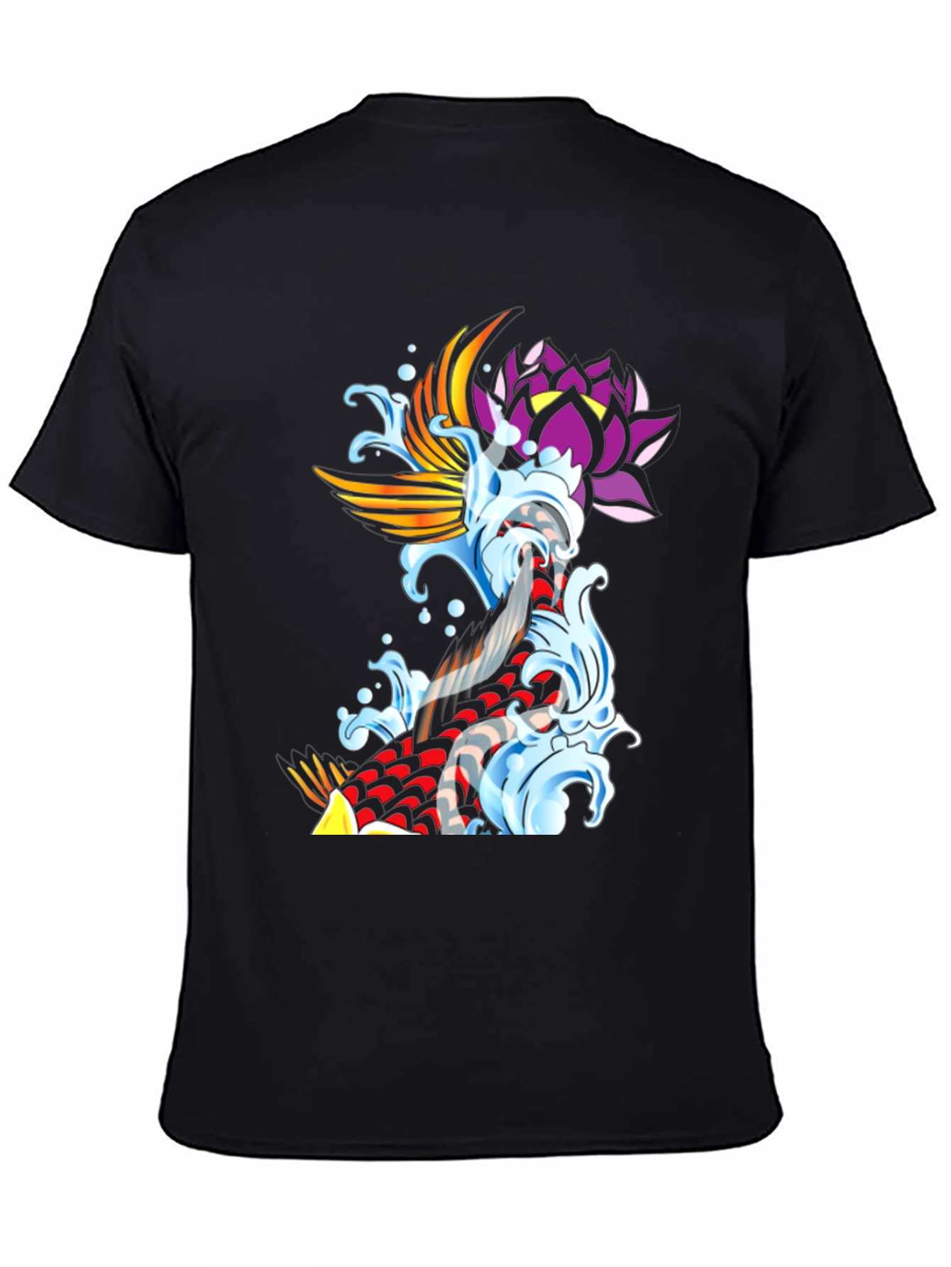 Koi Fish & Lotus Black Graphic Tee