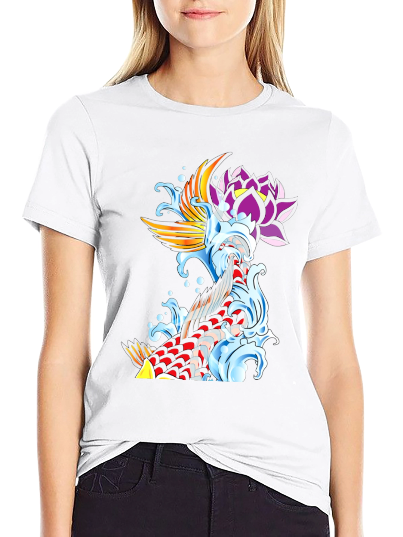 Koi Fish & Lotus Black Graphic Tee