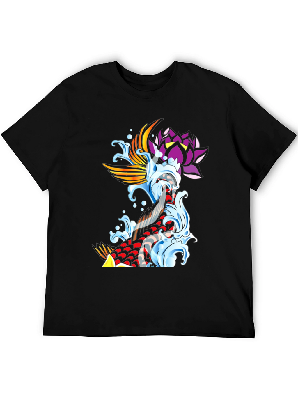 Koi Fish & Lotus Black Graphic Tee