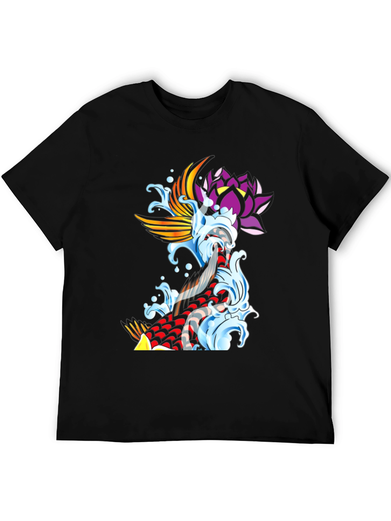 Koi Fish & Lotus Black Graphic Tee
