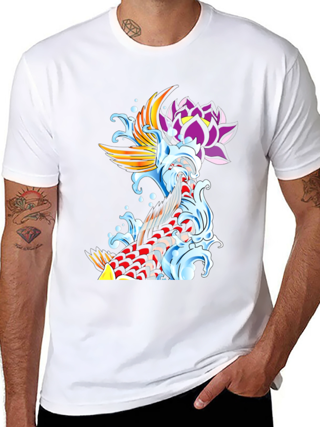 Koi Fish & Lotus Black Graphic Tee