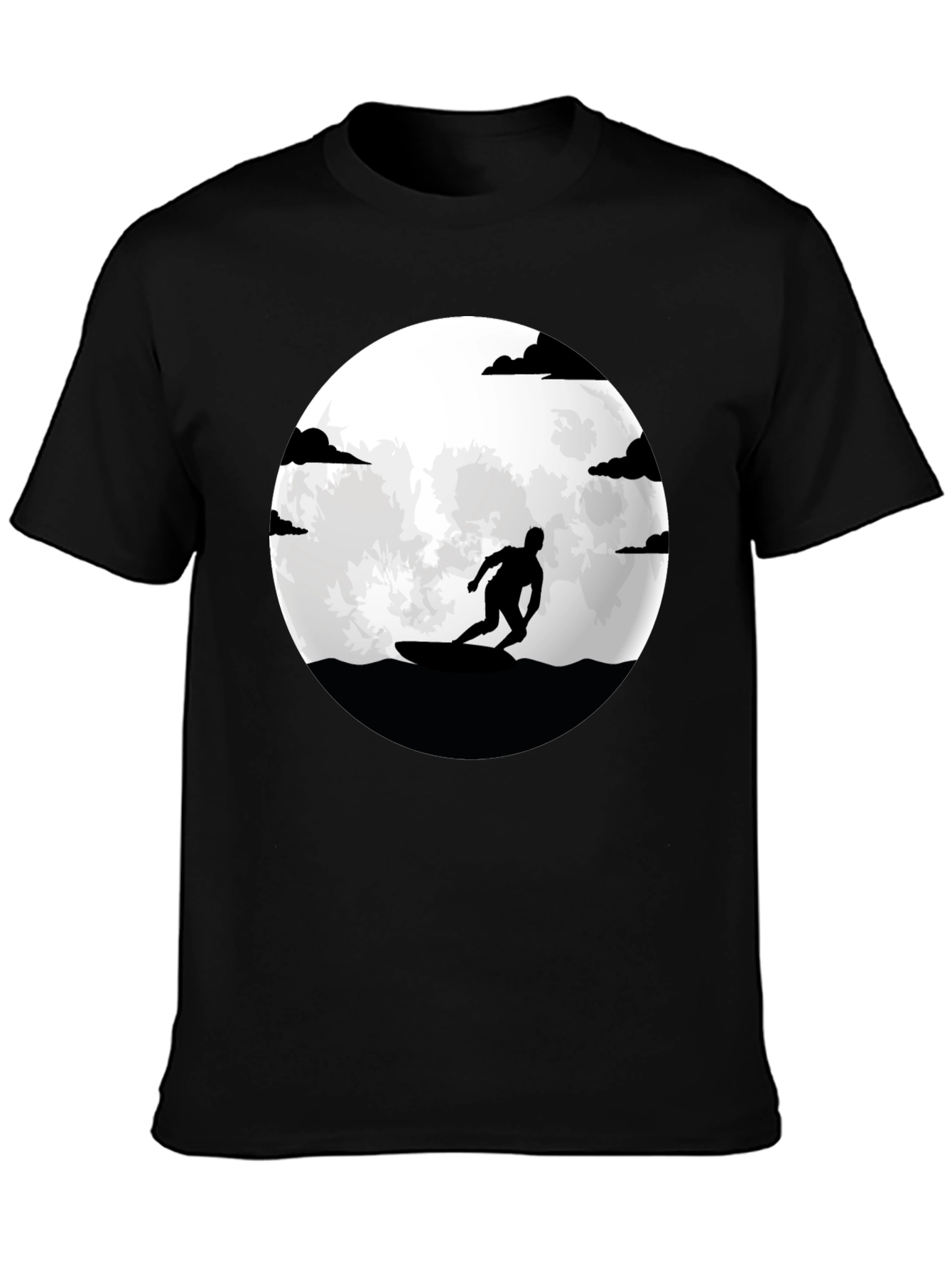 Surfer Silhouette Tee - Moonlit Waves Graphic T-Shirt