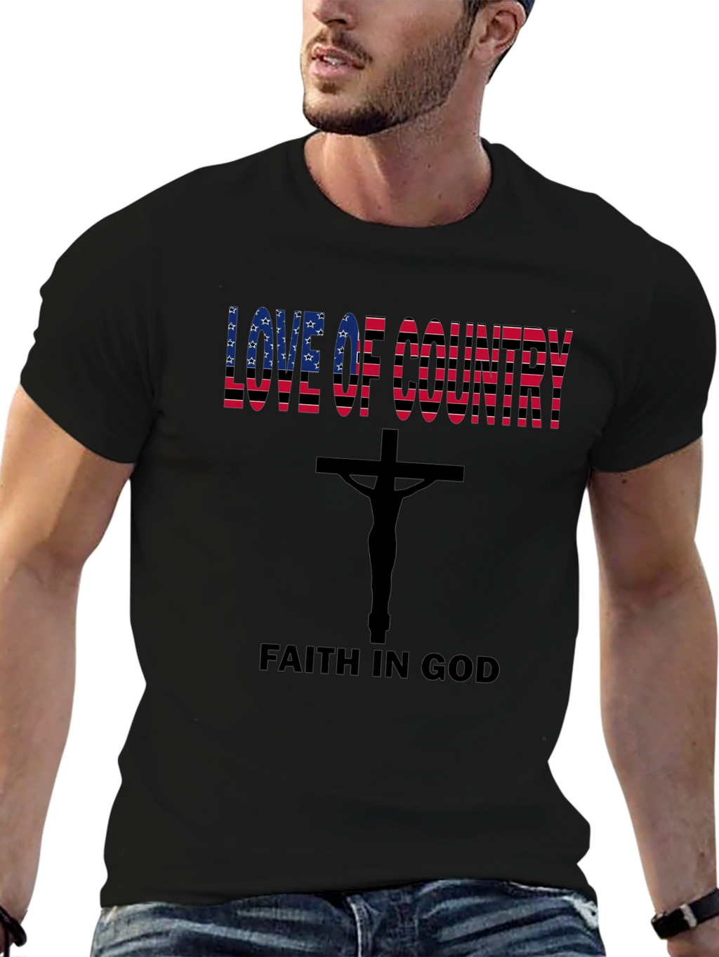 Love of Country Faith in God Black Tee