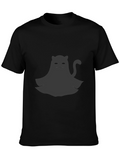Cute Ghost Cat Graphic Tee - Black