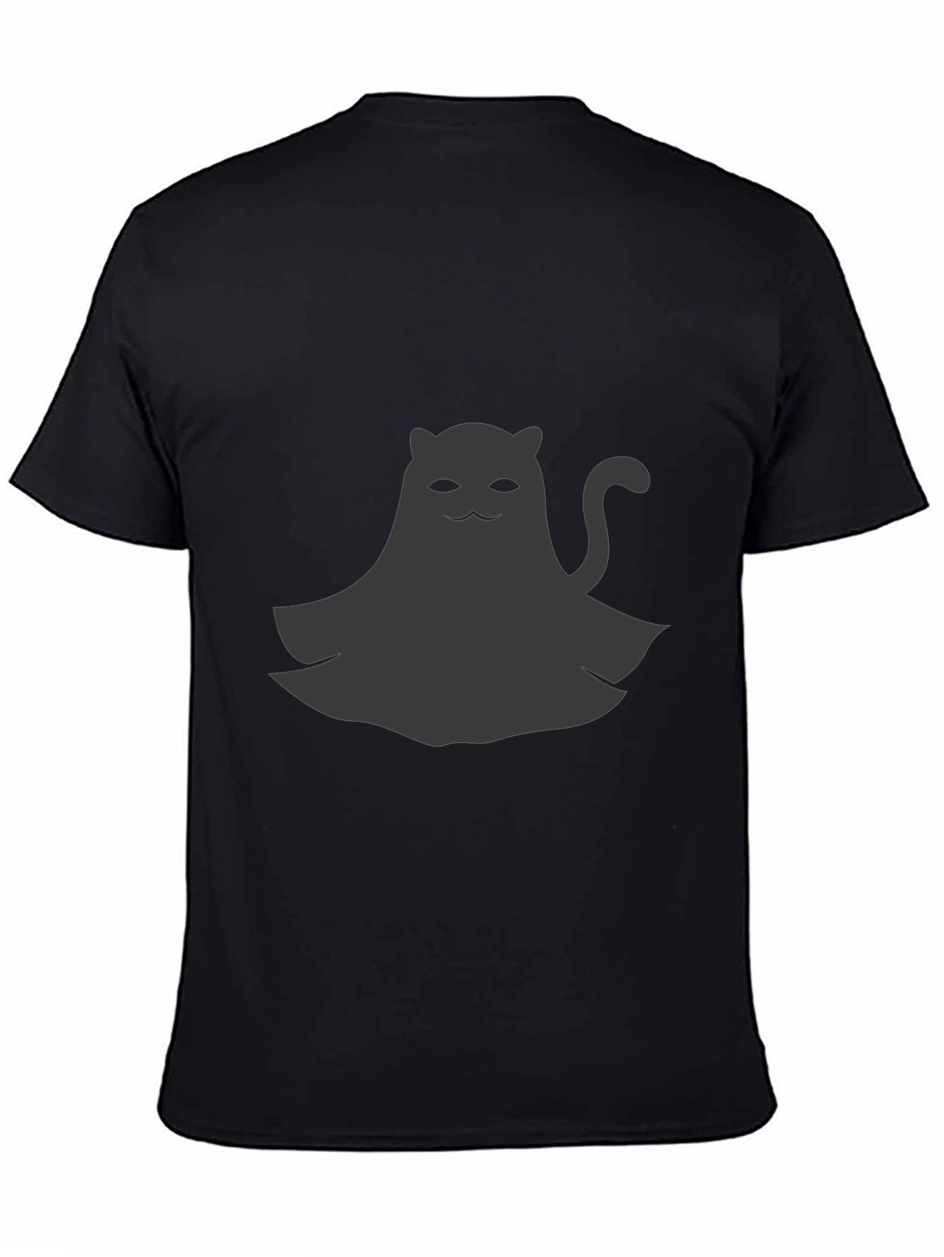 Cute Ghost Cat Graphic Tee - Black