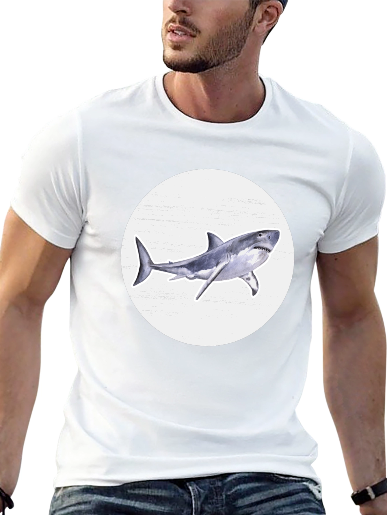 Shark Graphic Print Black Crew Neck T-Shirt