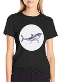 Shark Graphic Print Black Crew Neck T-Shirt
