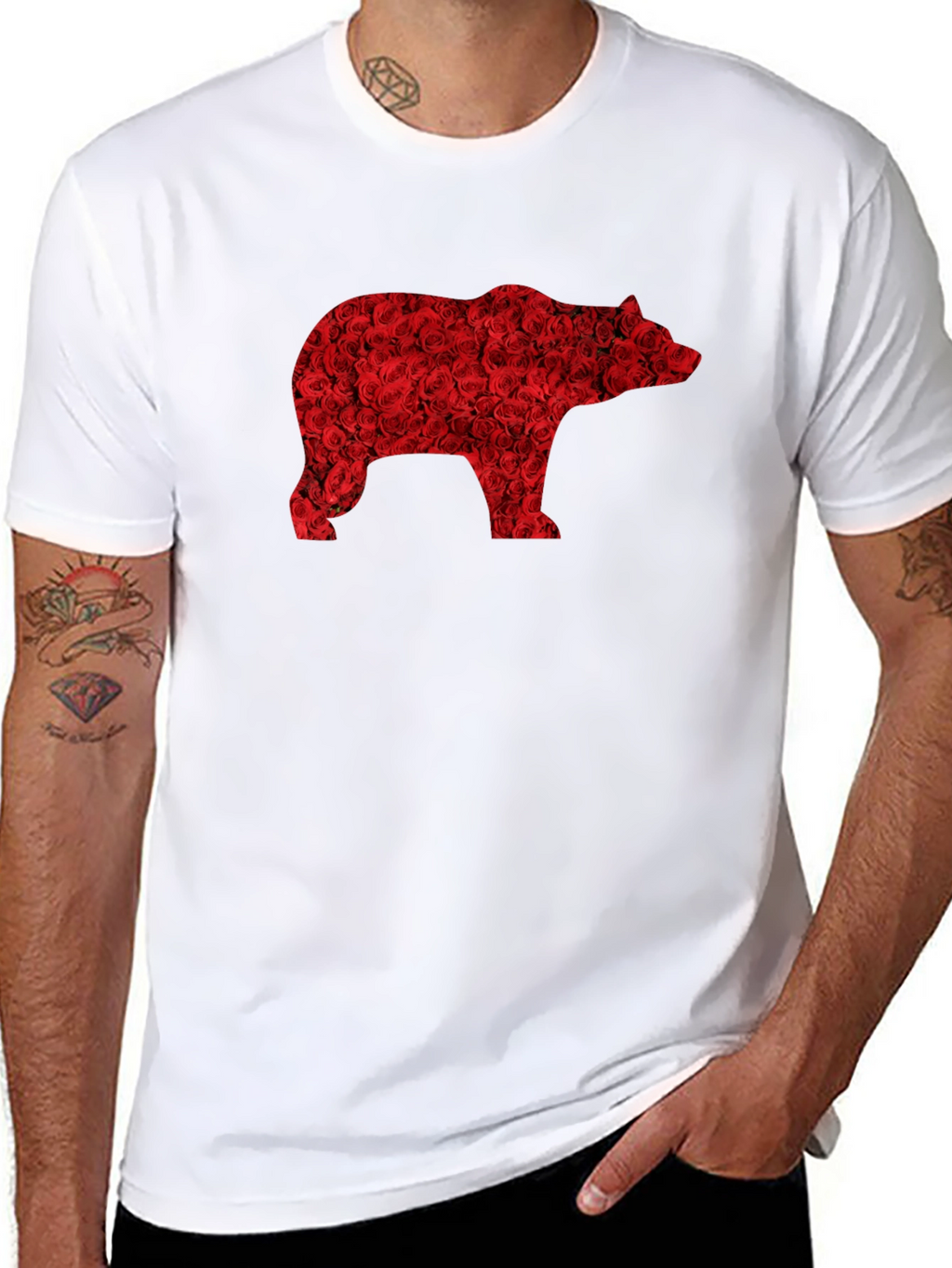 Floral Bear Graphic Tee - Black Casual T-Shirt