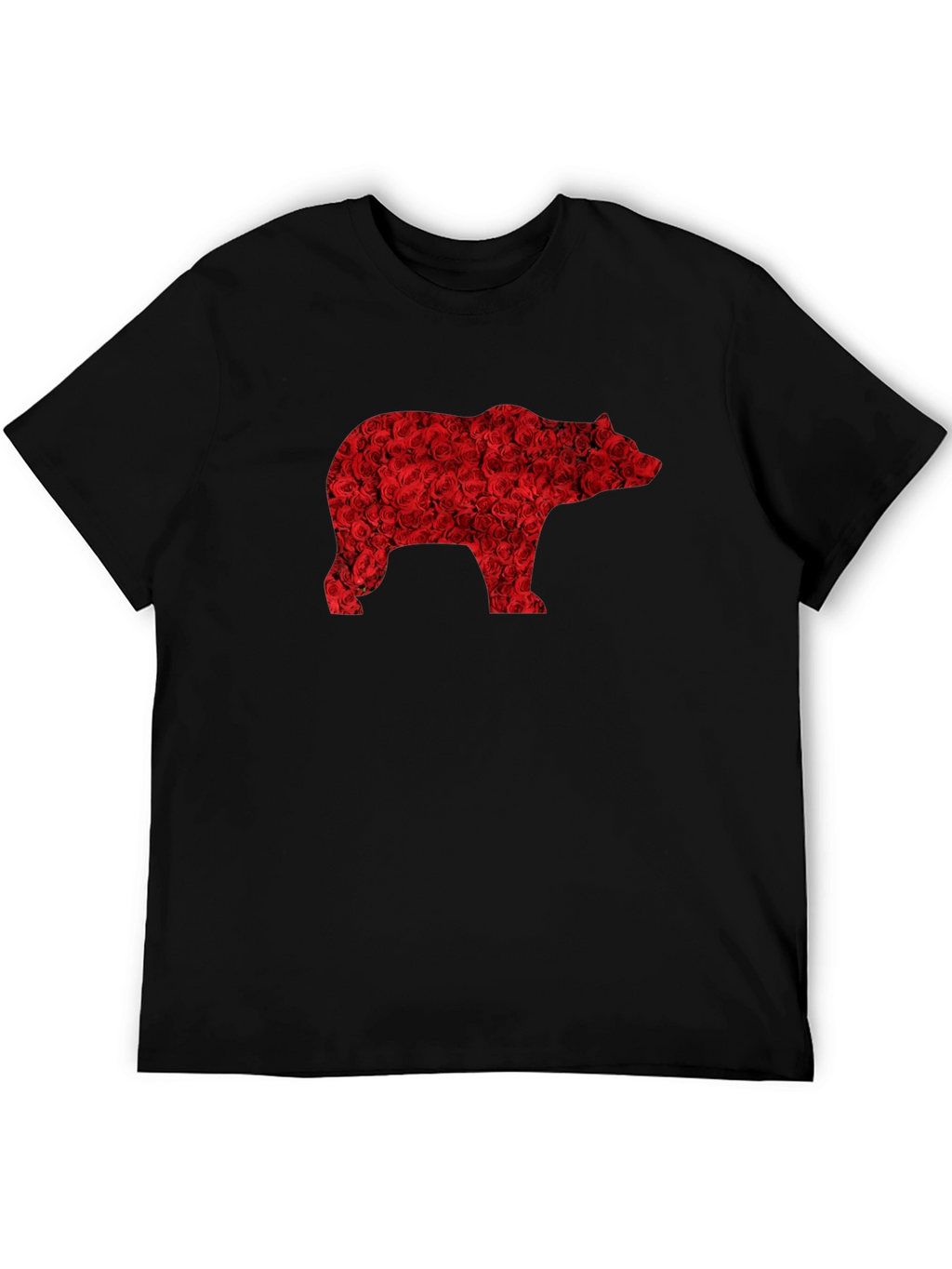 Floral Bear Graphic Tee - Black Casual T-Shirt