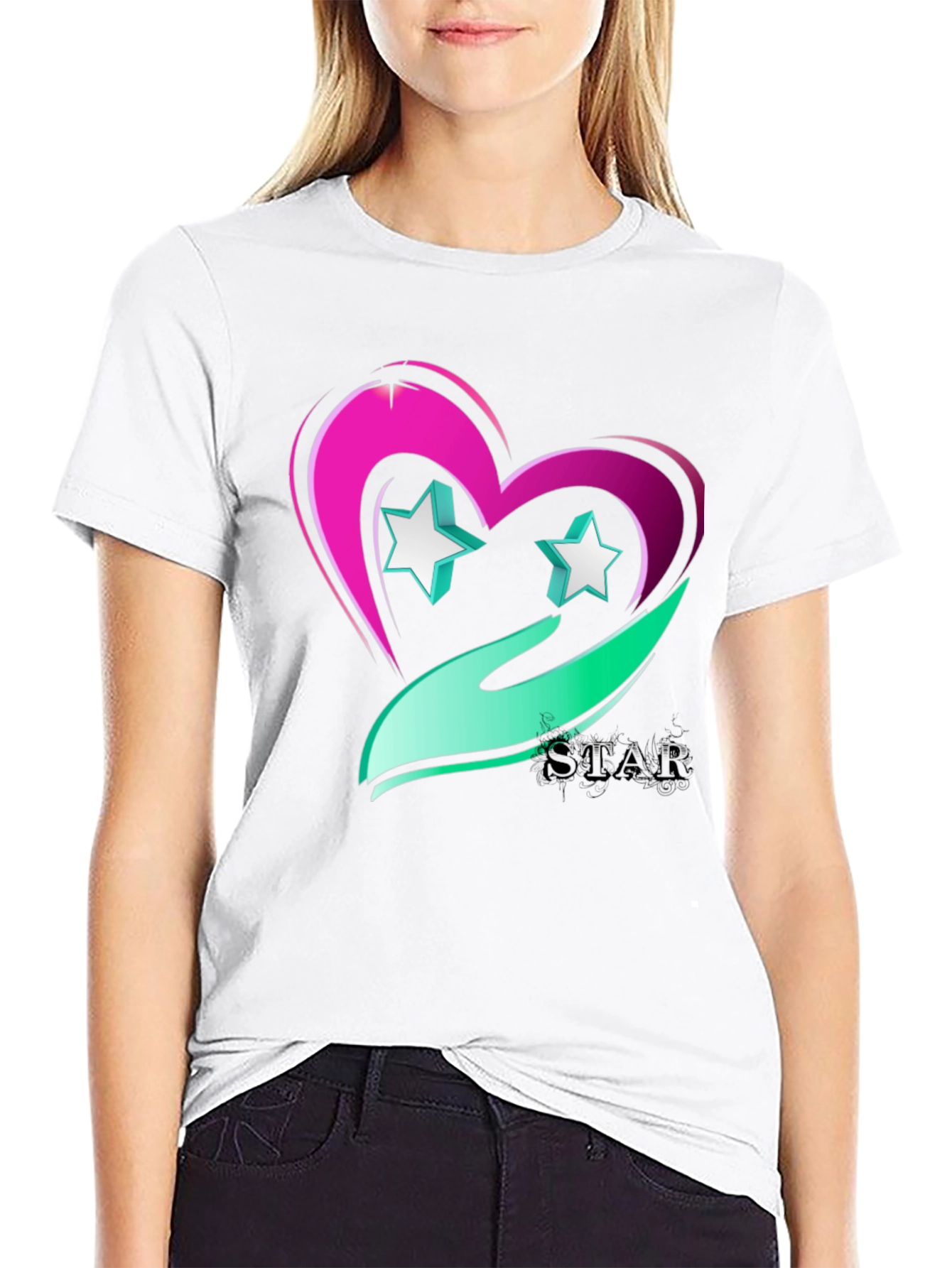 Star Heart Graphic Tee - Trendy Casual Wear