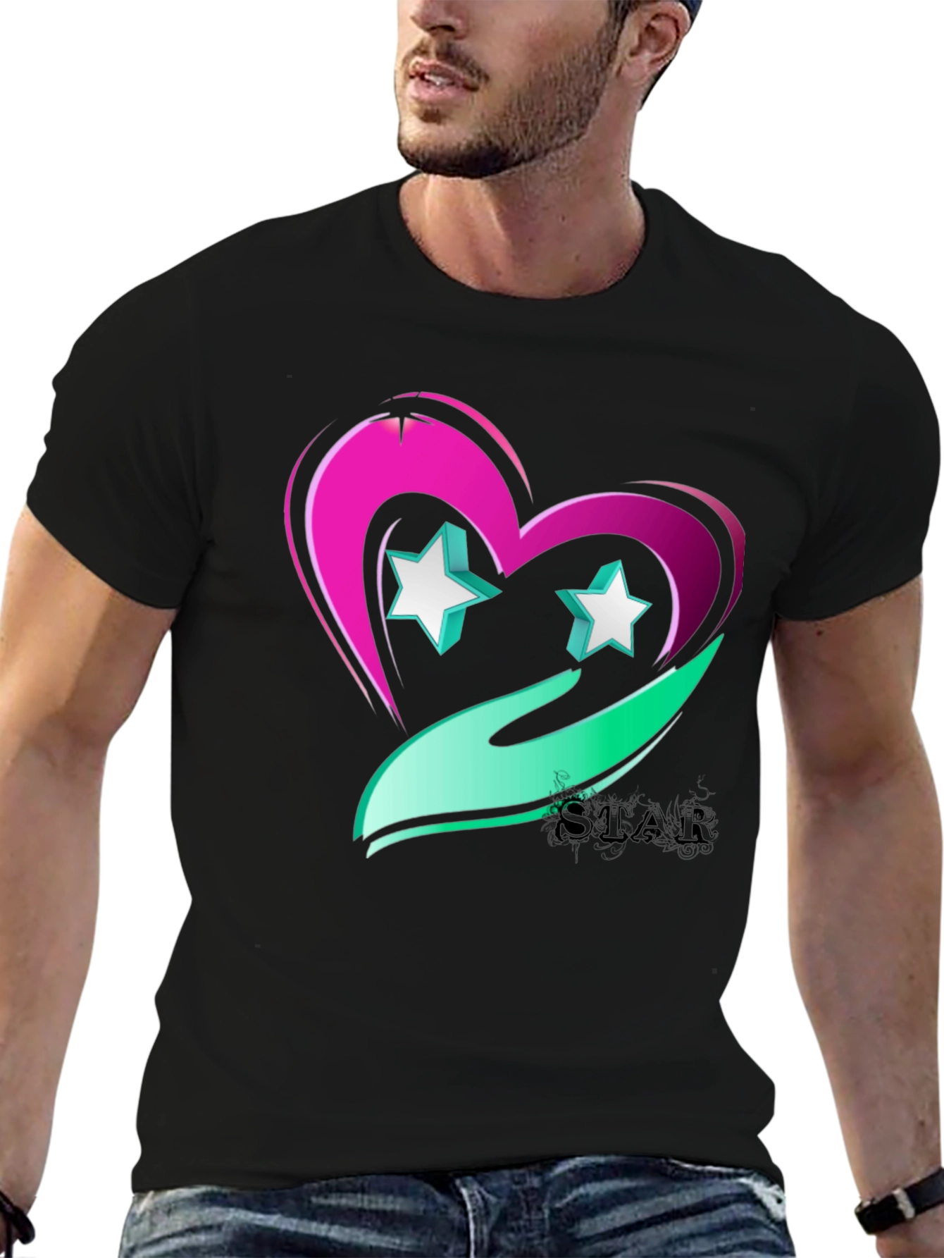 Star Heart Graphic Tee - Trendy Casual Wear