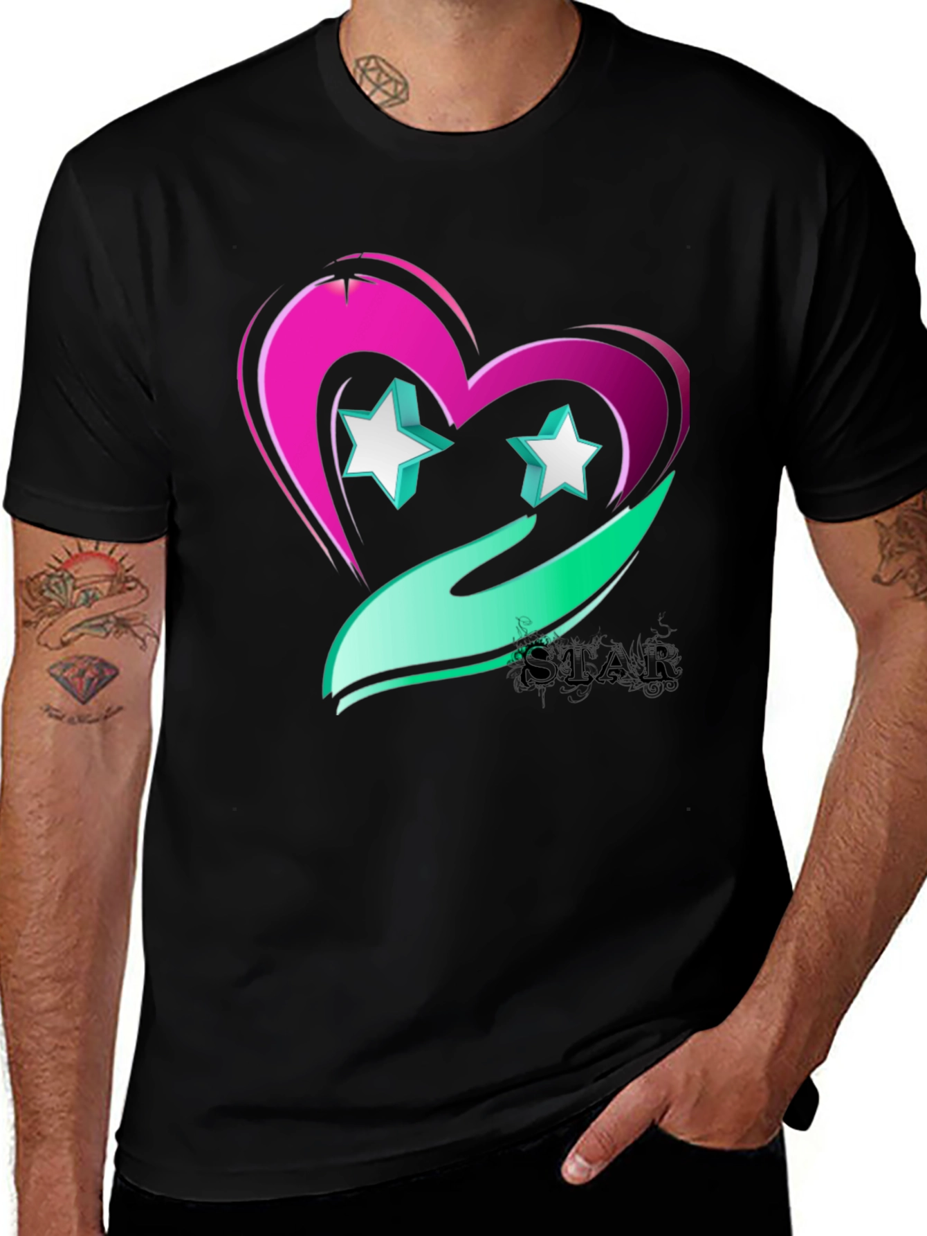 Star Heart Graphic Tee - Trendy Casual Wear