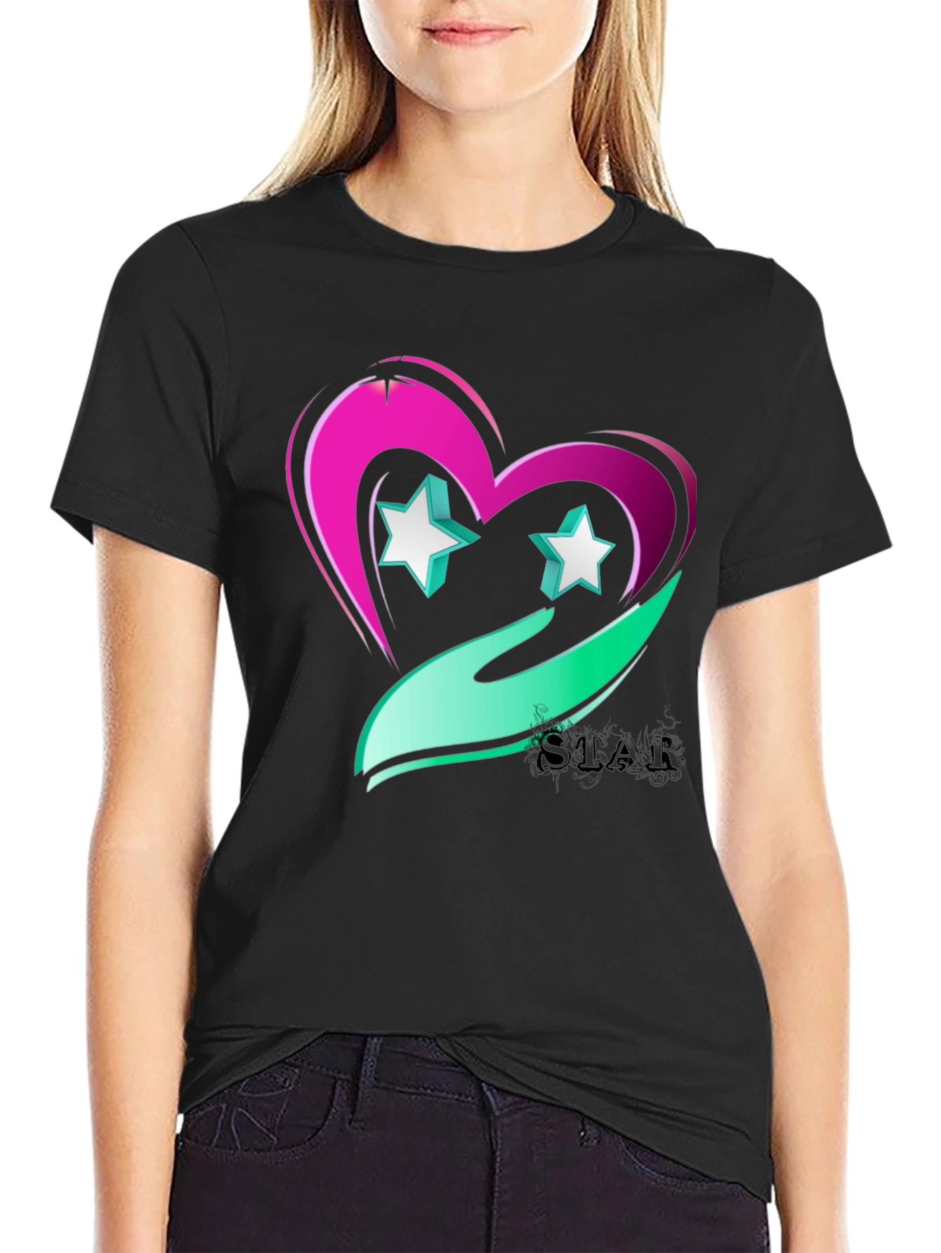 Star Heart Graphic Tee - Trendy Casual Wear