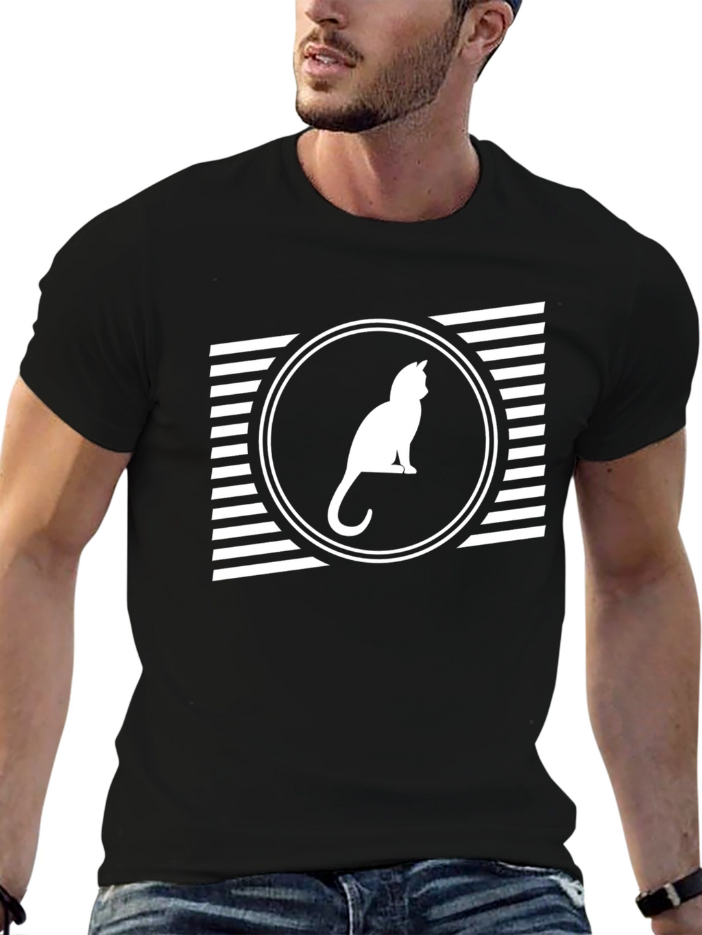 Cat Silhouette Graphic Tee - Stylish Black T-Shirt