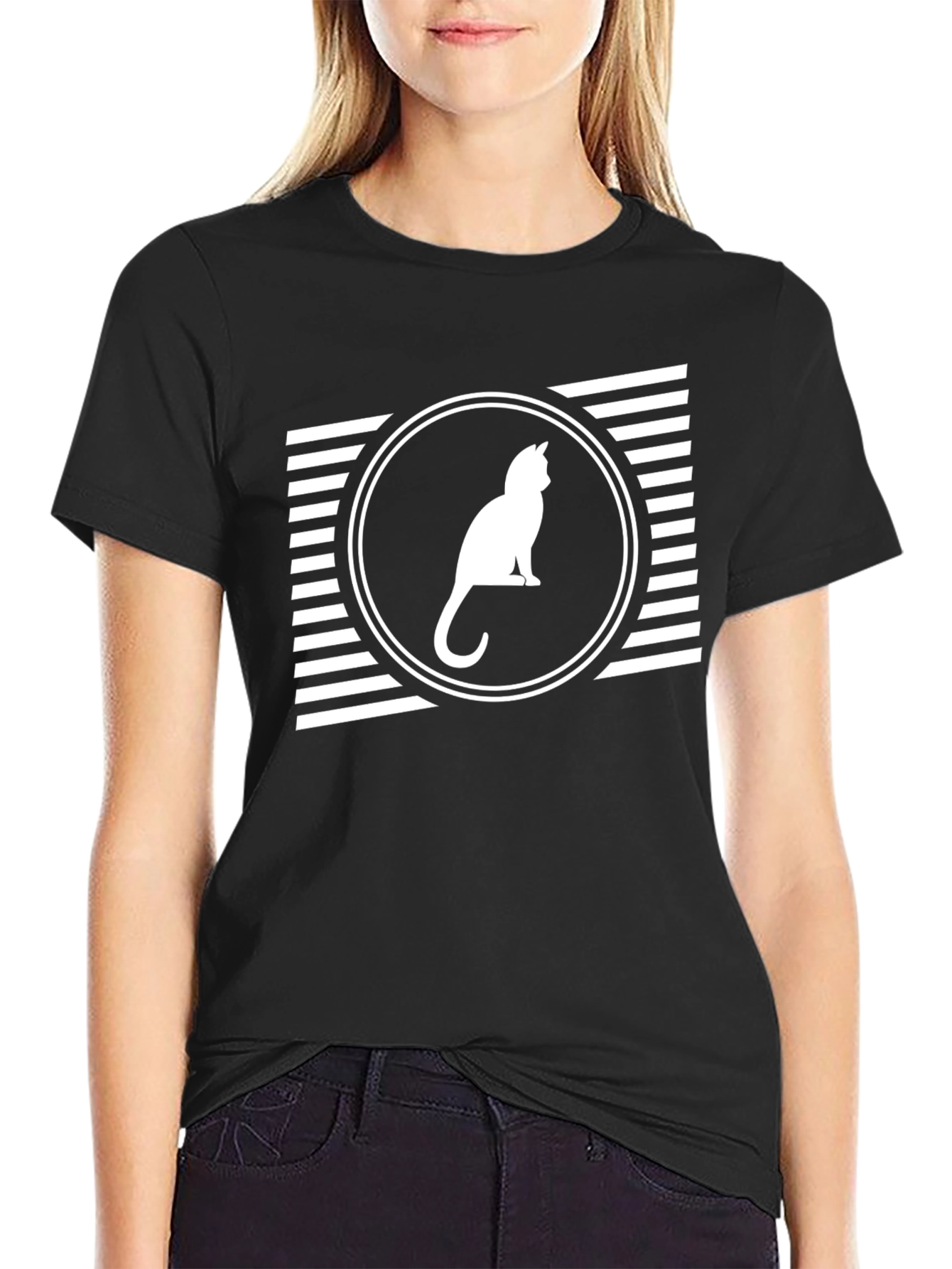 Cat Silhouette Graphic Tee - Stylish Black T-Shirt