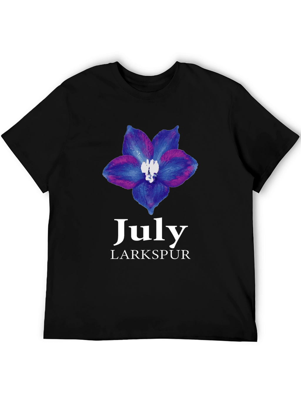 July Larkspur Flower Black T-Shirt