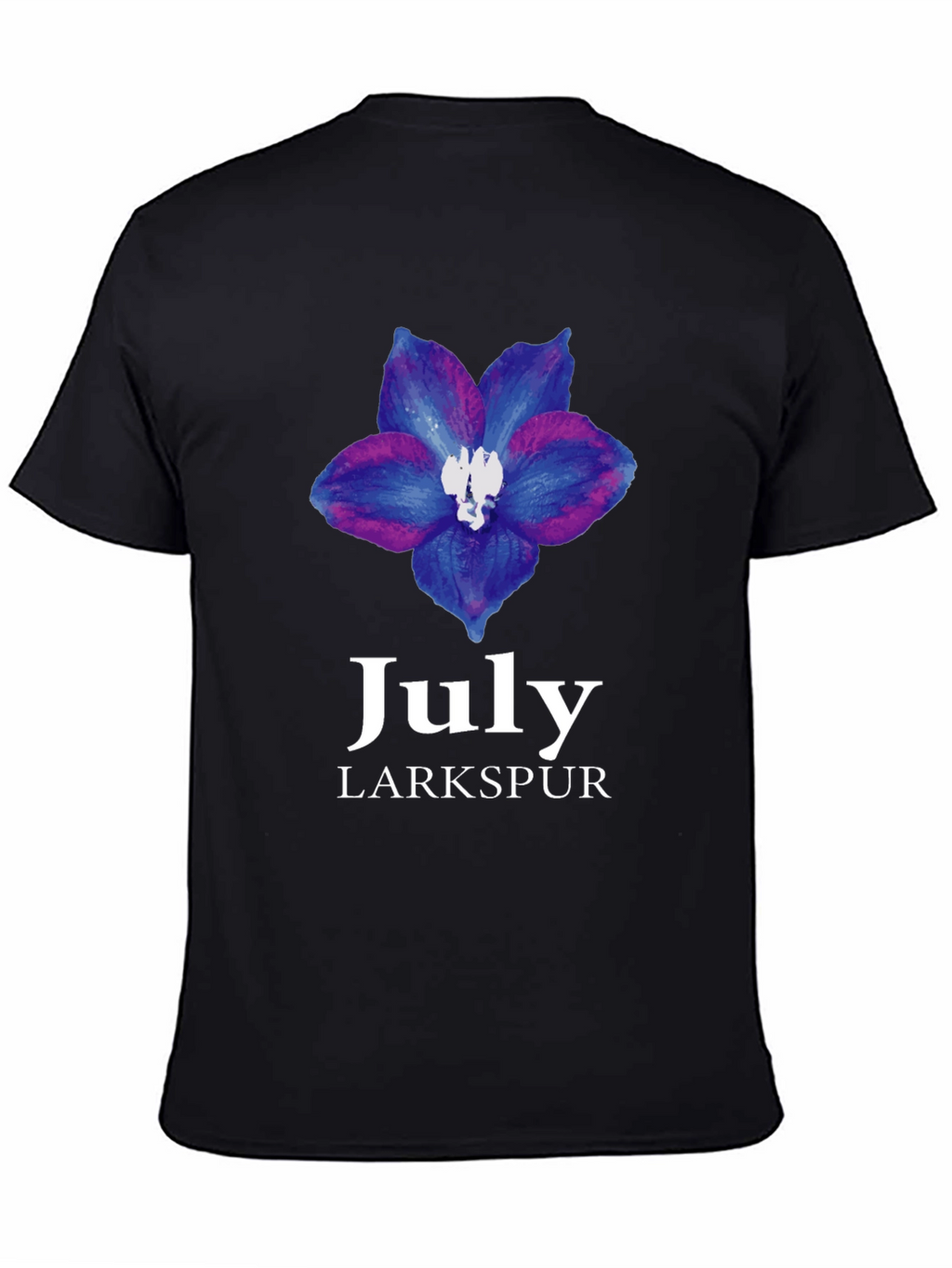 July Larkspur Flower Black T-Shirt