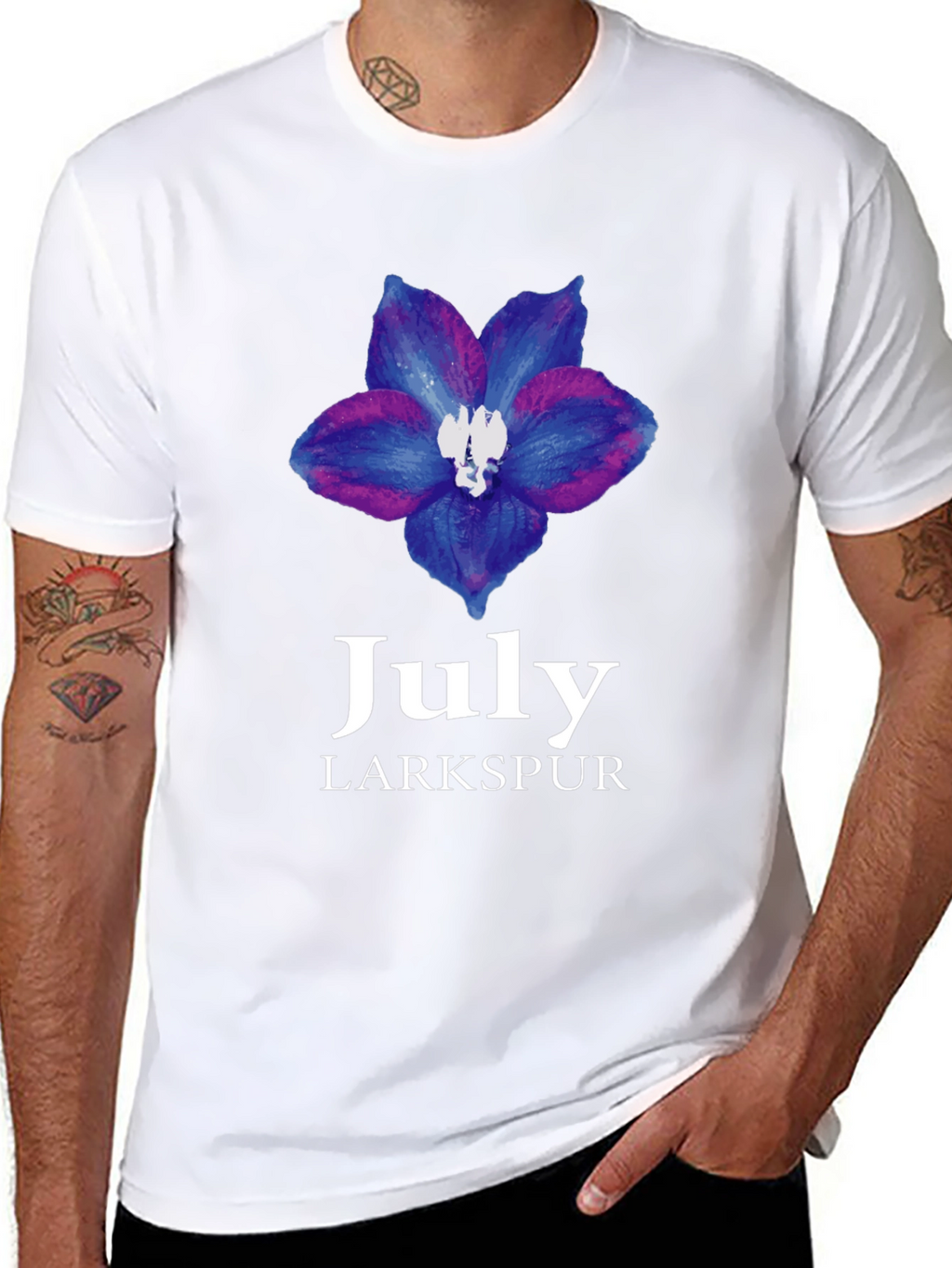 July Larkspur Flower Black T-Shirt