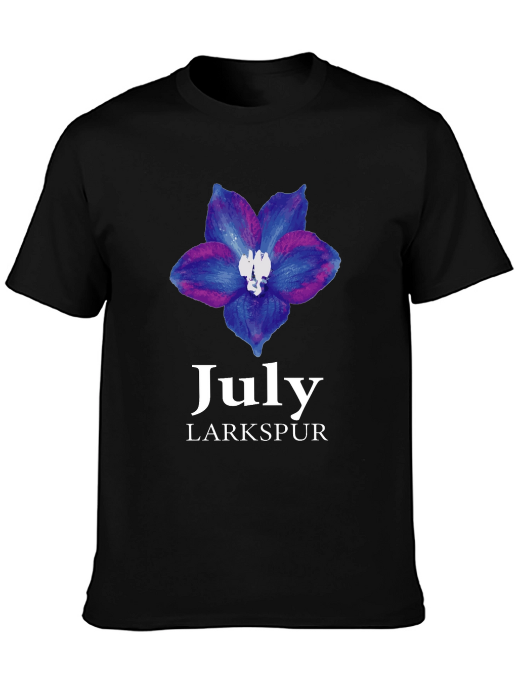 July Larkspur Flower Black T-Shirt