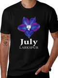 July Larkspur Flower Black T-Shirt