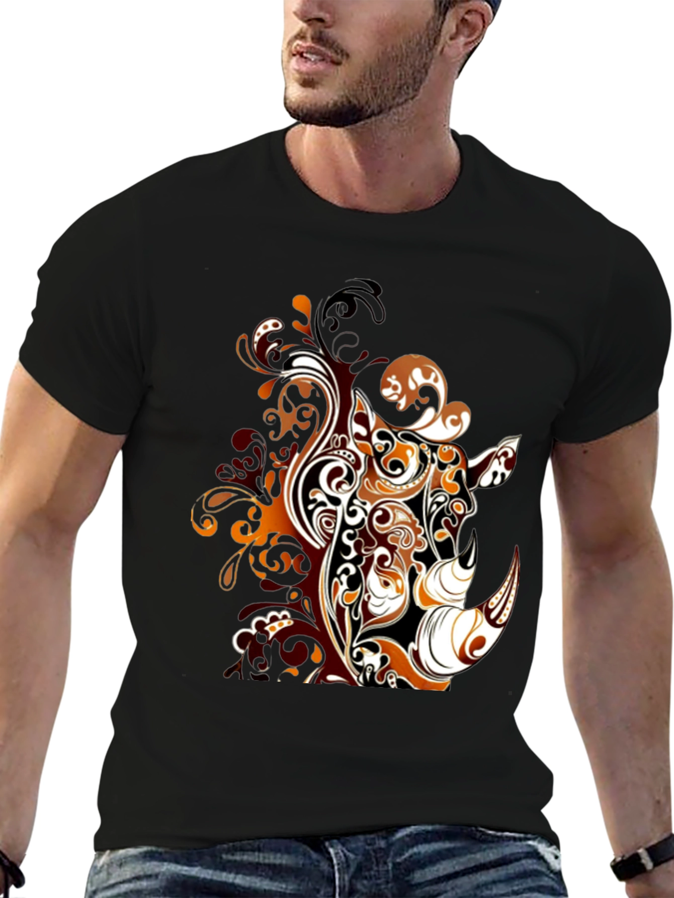 Abstract Rhino Graphic Tee - Stylish Mens Black T-Shirt