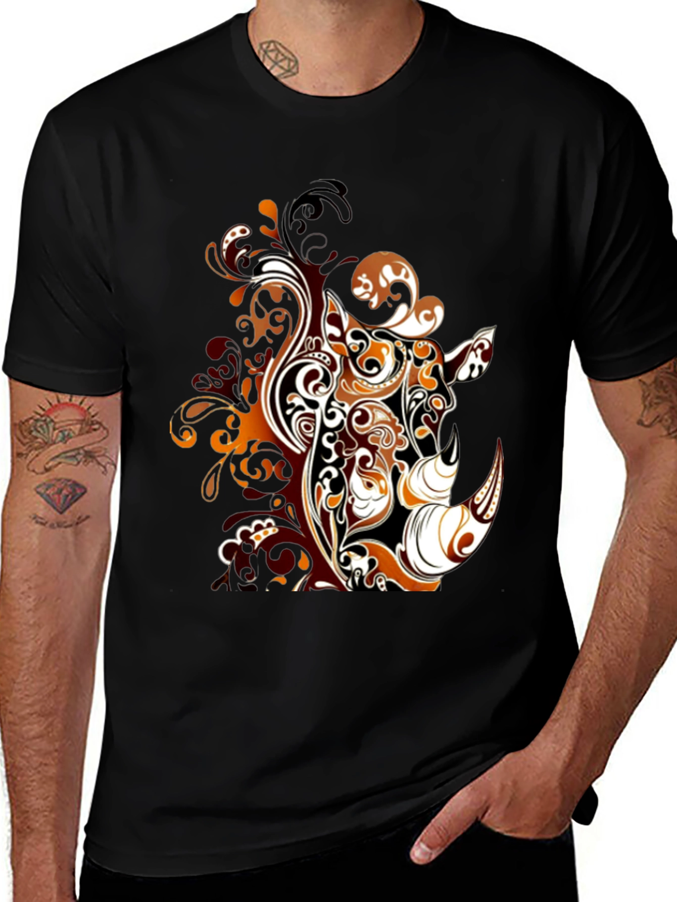 Abstract Rhino Graphic Tee - Stylish Mens Black T-Shirt