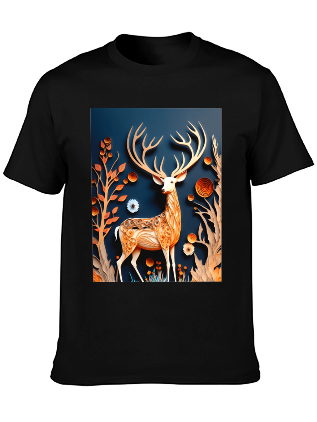 Stylish Deer Graphic Black T-Shirt