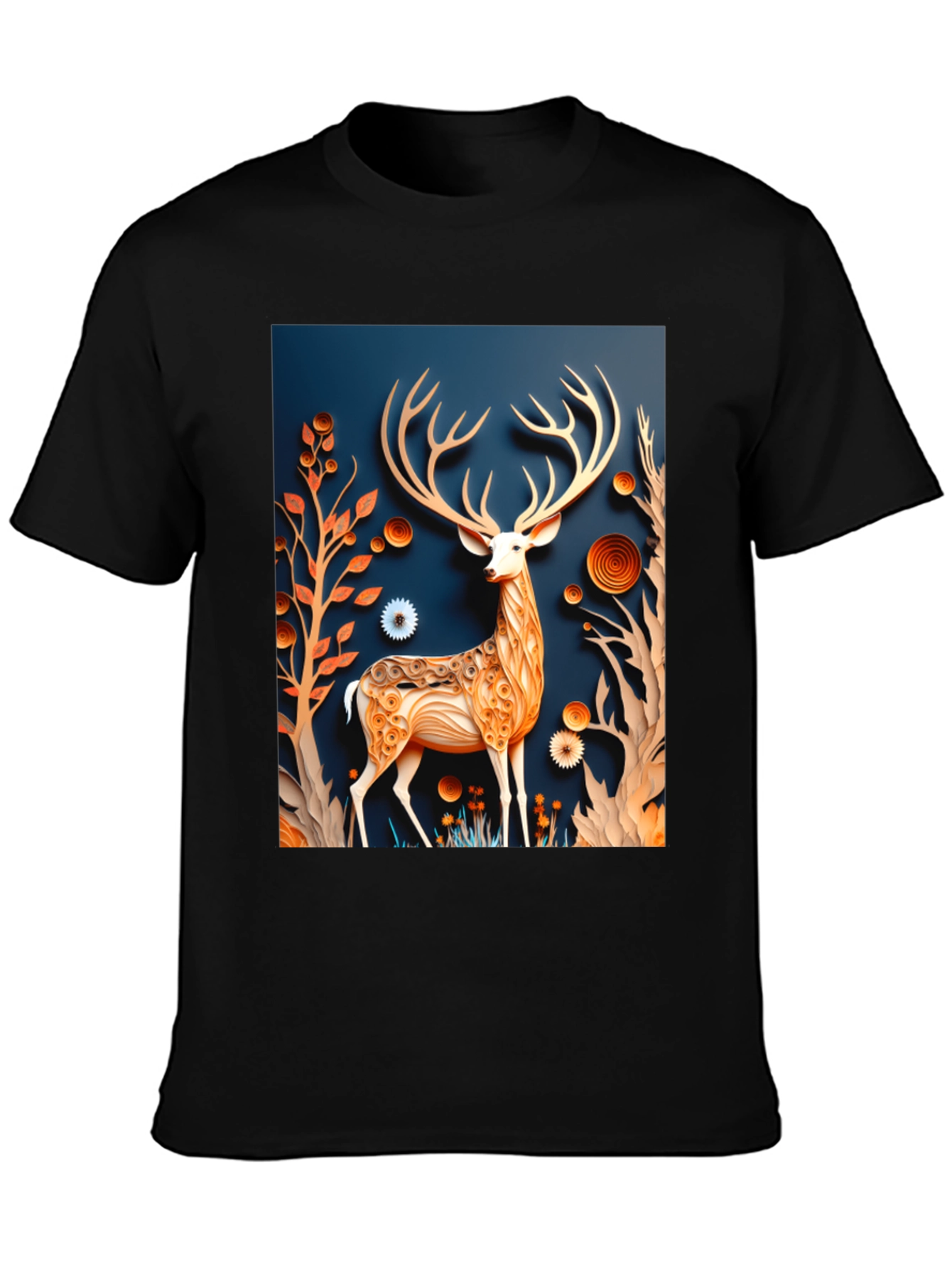 Stylish Deer Graphic Black T-Shirt