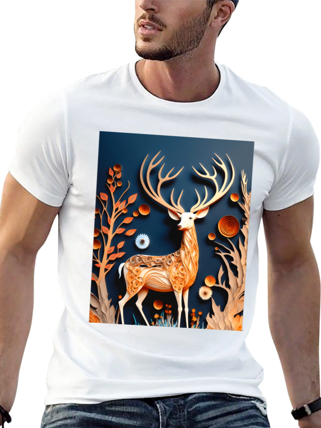 Stylish Deer Graphic Black T-Shirt