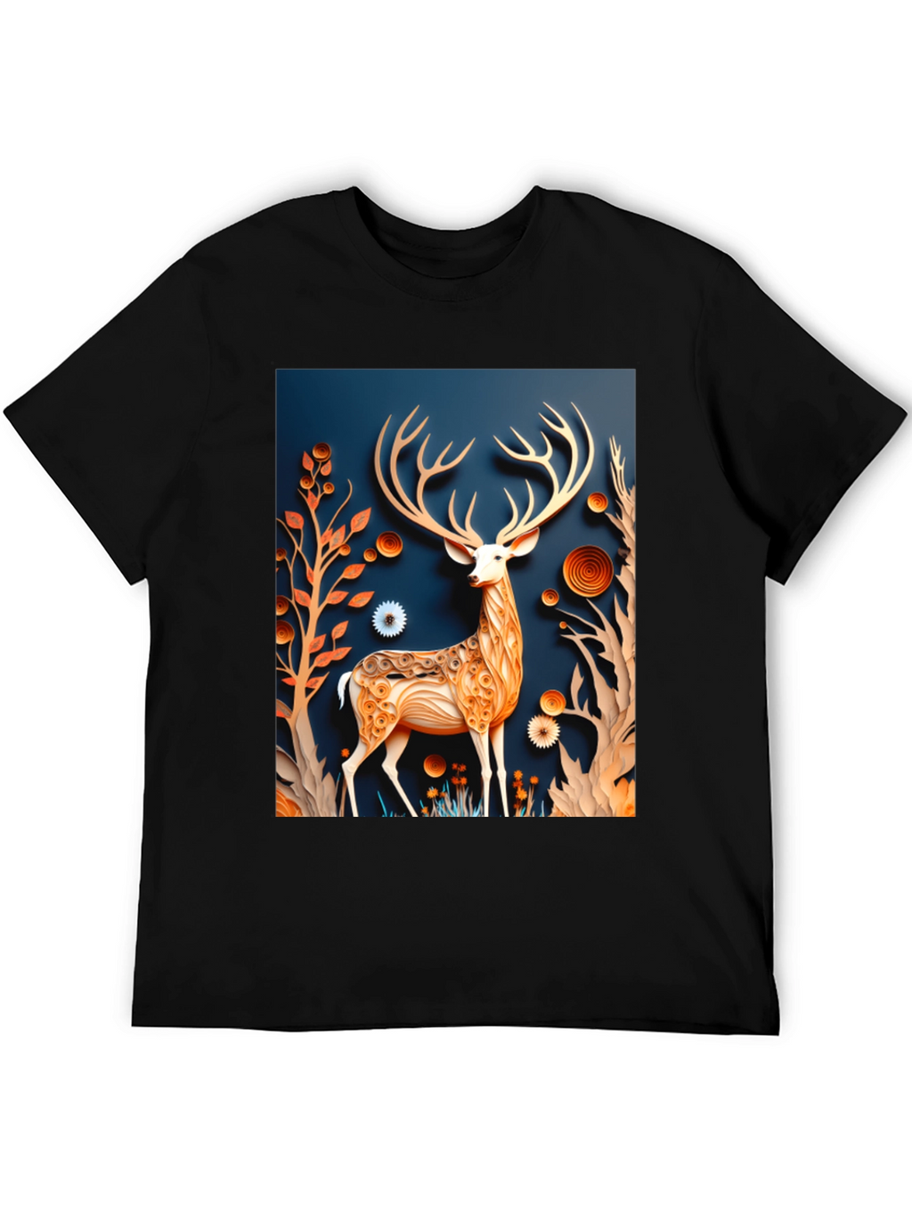 Stylish Deer Graphic Black T-Shirt